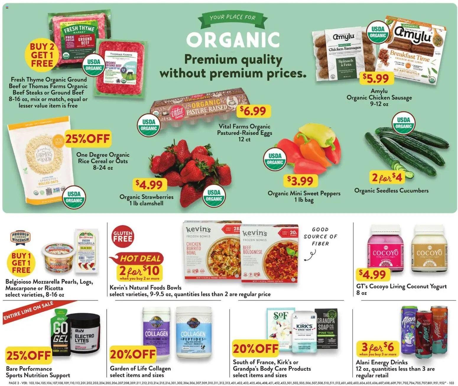 Fresh Thyme Weekly Ad - valid from 09/09/2026 | Page: 4 | Products: Spinach, Sausages, Cereal, Coconut