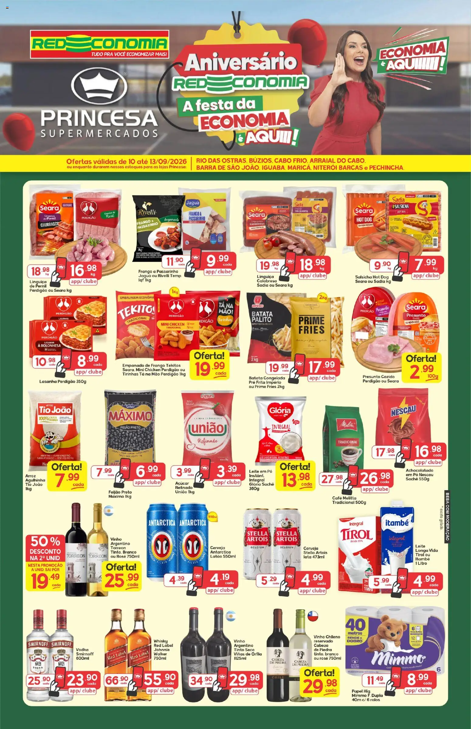 Princesa Folheto - válido de 10/09/2026 | Página: 1 | Produtos: Whisky, Salsicha, Cerveja, Cabo