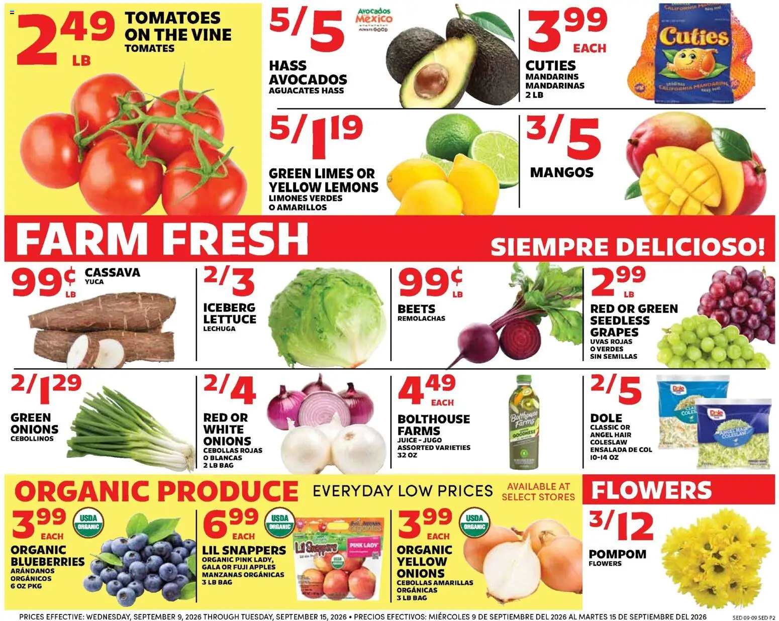 Sedano's Weekly Ad - valid from 09/09/2026 | Page: 2 | Products: Lettuce, Juice, Blueberries, Bag