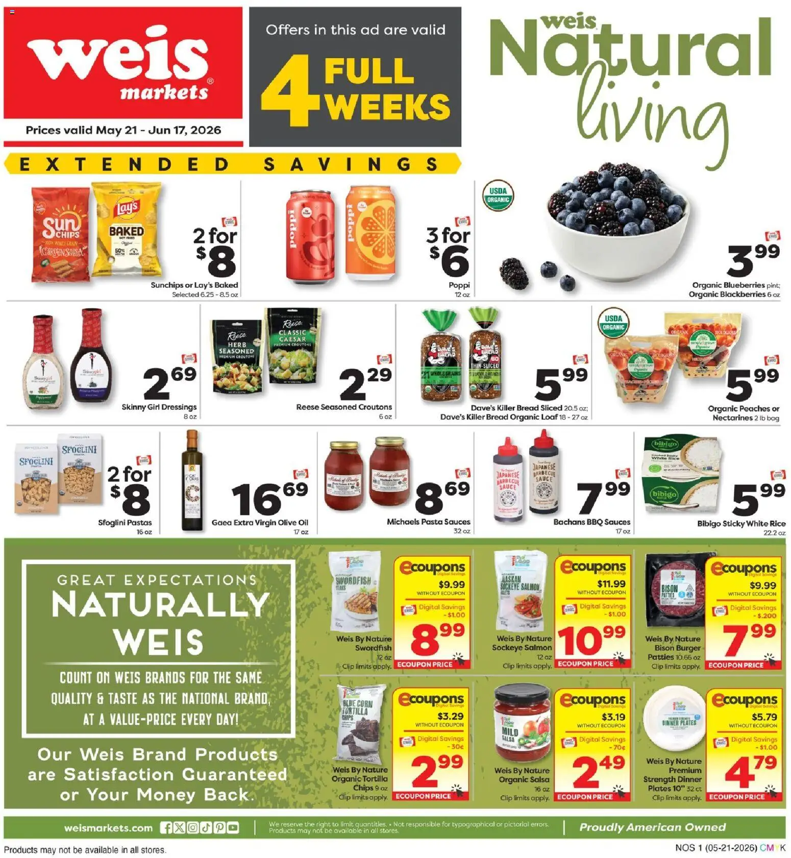 Weis Monthly Ad Natural & Living - valid from 21.05.2026 | Page: 1 | Products: Clip, Oil, Bread, Blueberries