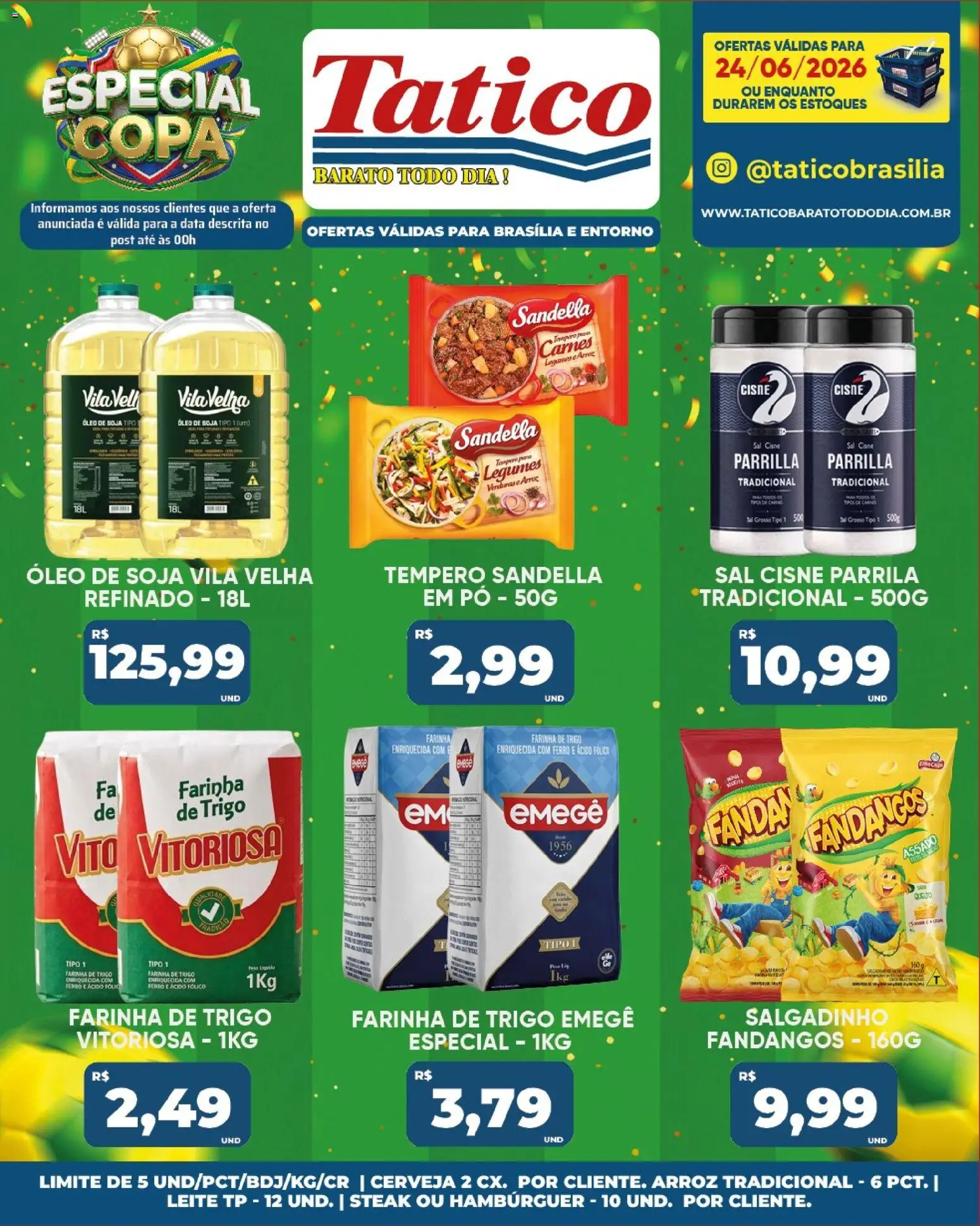 Tatico Folheto - válido de 24/06/2026 | Página: 17 | Produtos: Farinha de trigo, Cerveja, Hambúrguer, Soja