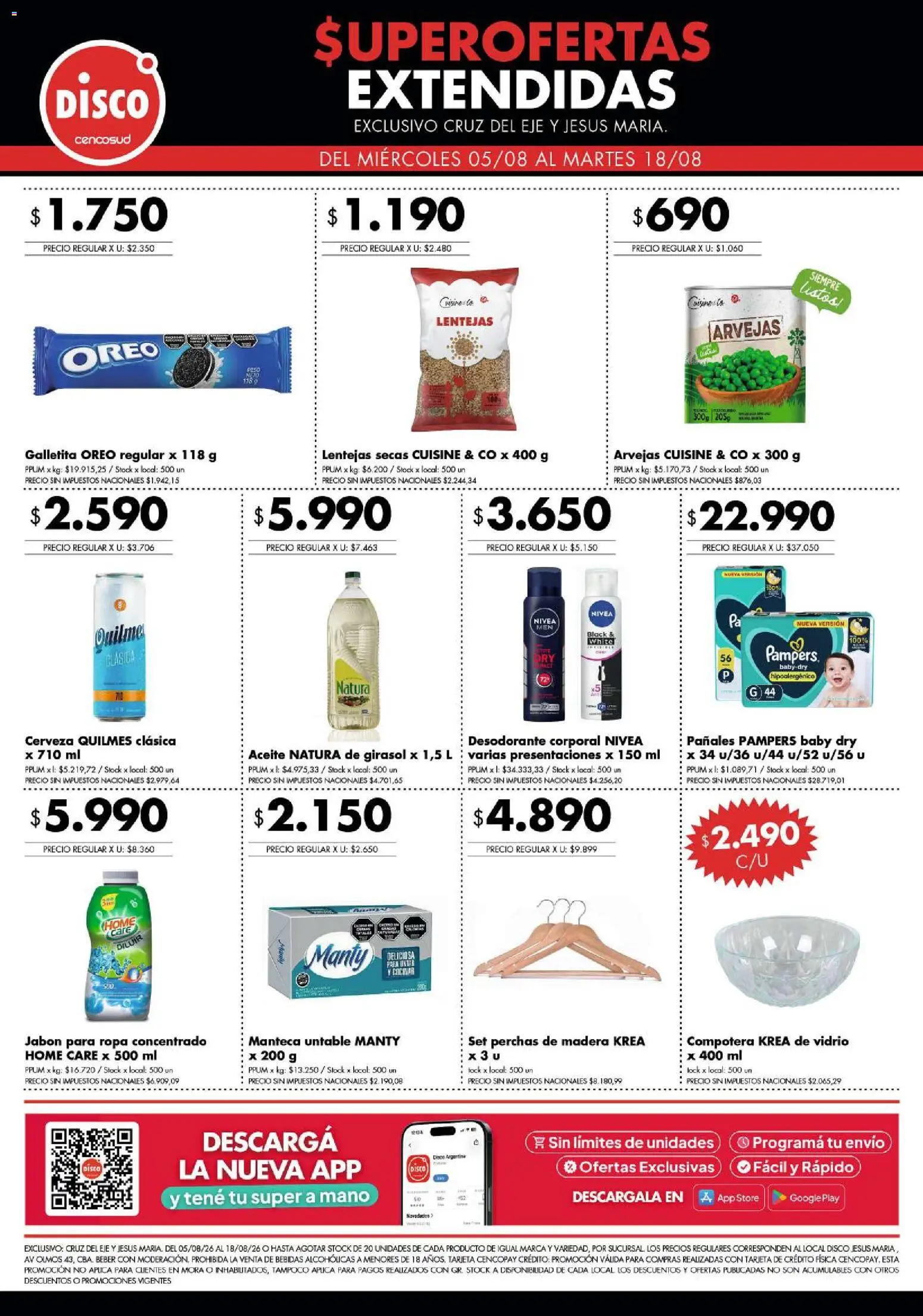 Disco - Superofertas extendidas - Cruz del Eje y Jesus Maria │ válido desde el 05/08/2026 | Página: 6 | Productos: Disco, Ropa, Manteca, Pañales