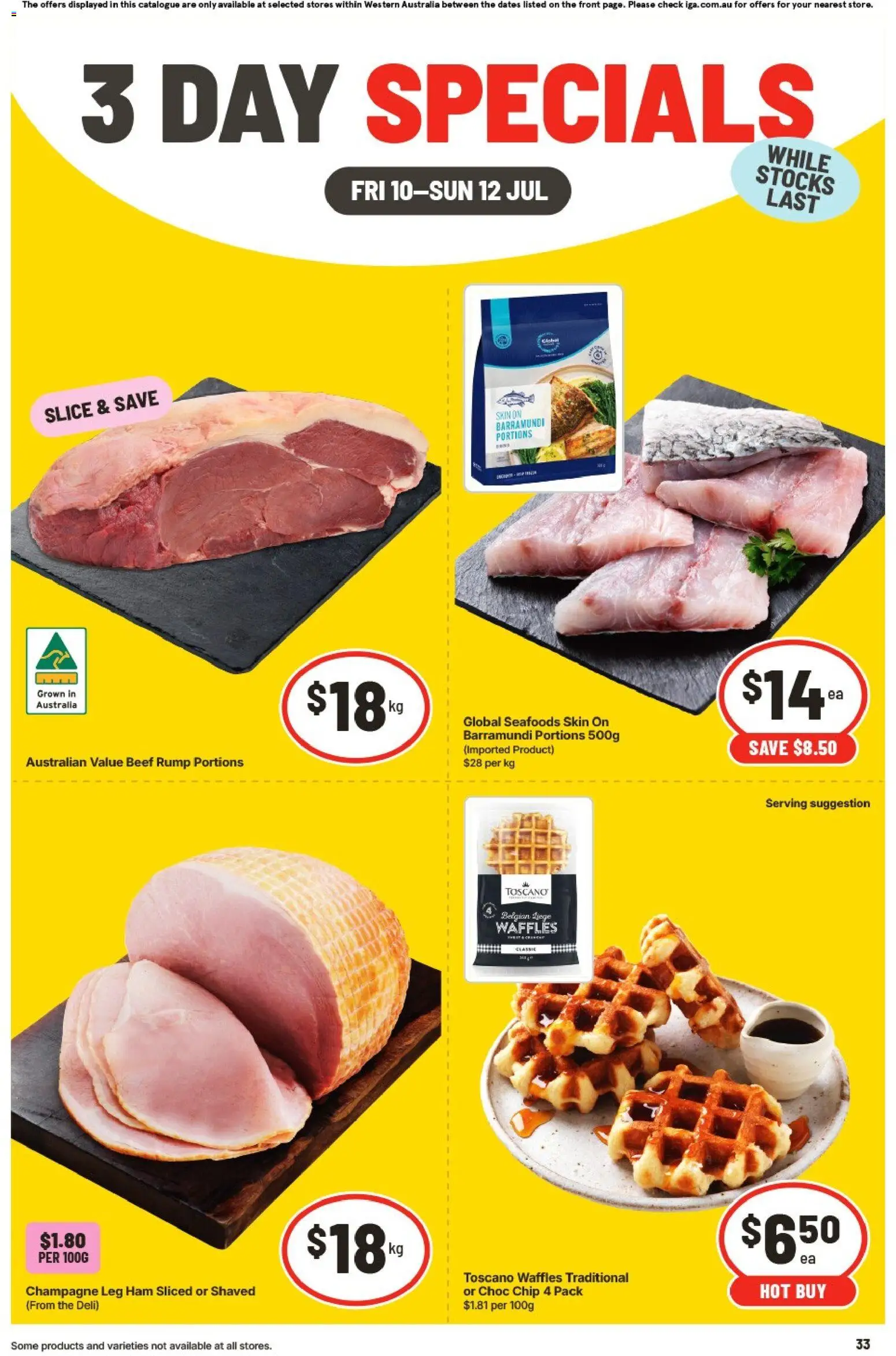 IGA catalogue - valid from 10/07/2026 | Page: 1 | Products: Ham, Beef, Waffles