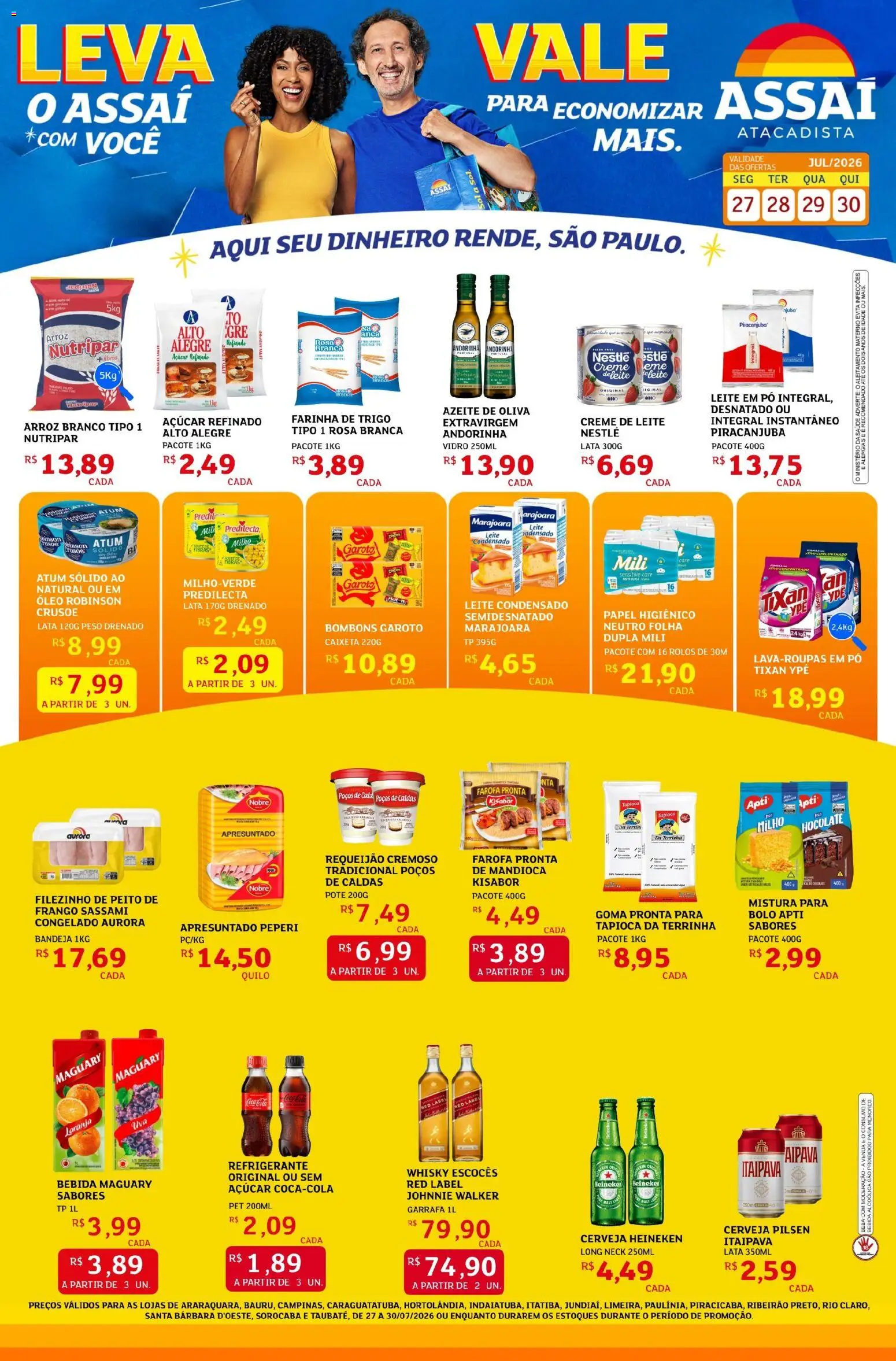 Assaí Atacadista Folheto - válido de 27/07/2026 | Página: 1 | Produtos: Tapioca, Bolo, Farofa, Atum