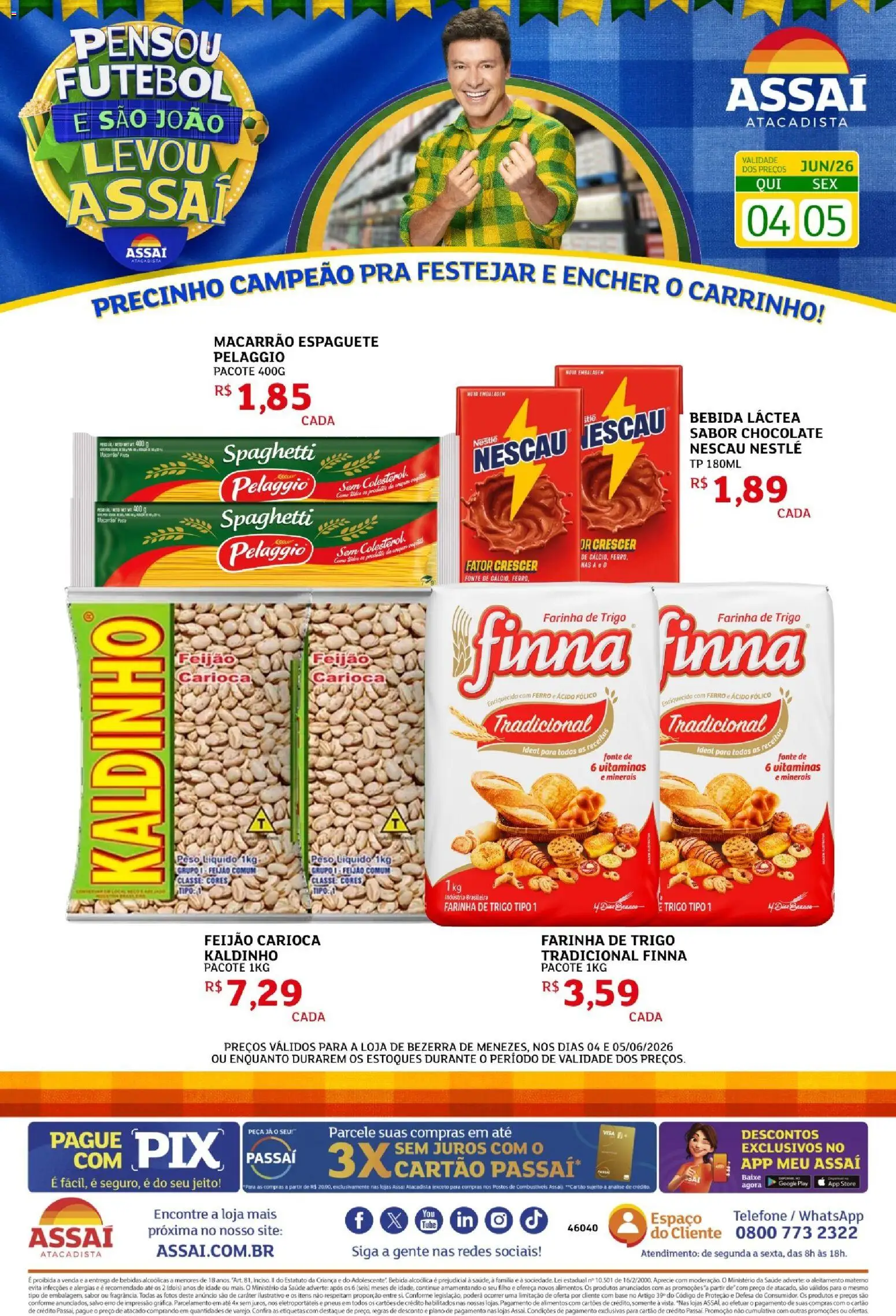 Assaí Atacadista Folheto - válido de 04.06.2026 | Página: 1 | Produtos: Chocolate, Pasta, Carrinho, Bebida