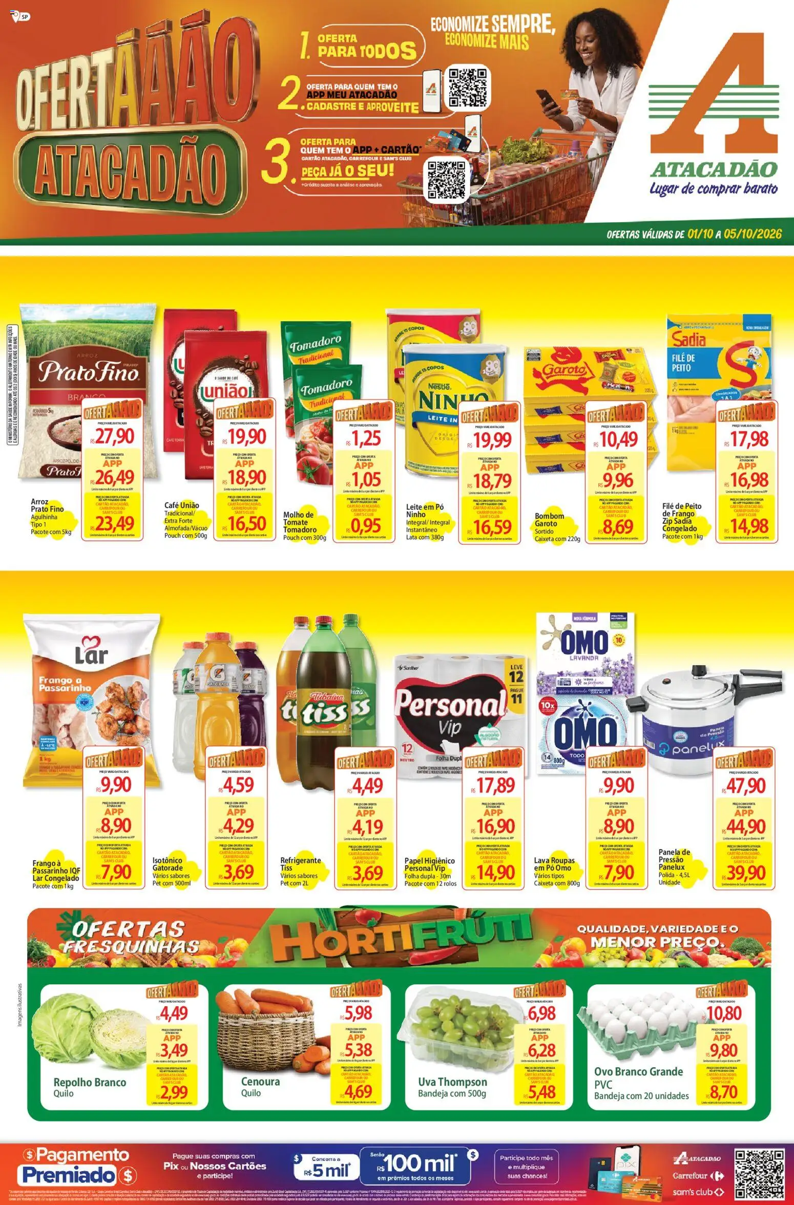 Atacadão Folheto - válido de 01/10/2026 | Página: 1 | Produtos: Tomate, Pó, Refrigerante, Leite em pó