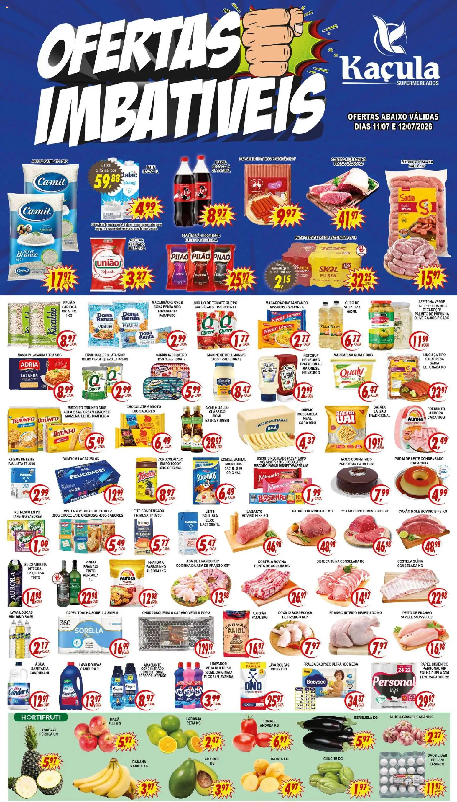 Kaçula Folheto - válido de 11/07/2026 | Página: 1 | Produtos: Chuchu, Óleo, Macarrão, Mussarela