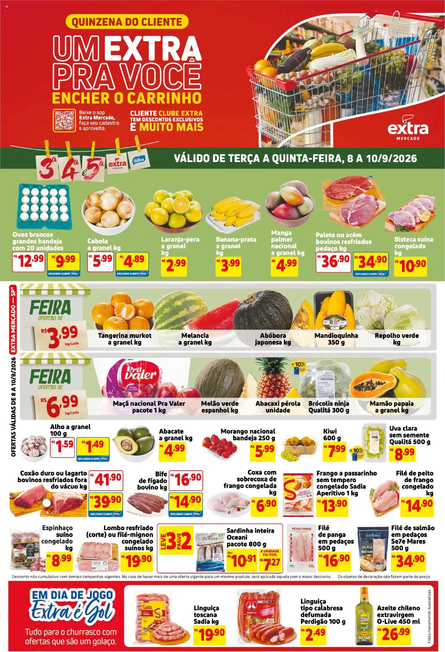 Extra Folheto - válido de 08/09/2026 | Página: 1 | Produtos: Cebola, Acém, Faca, Ovos