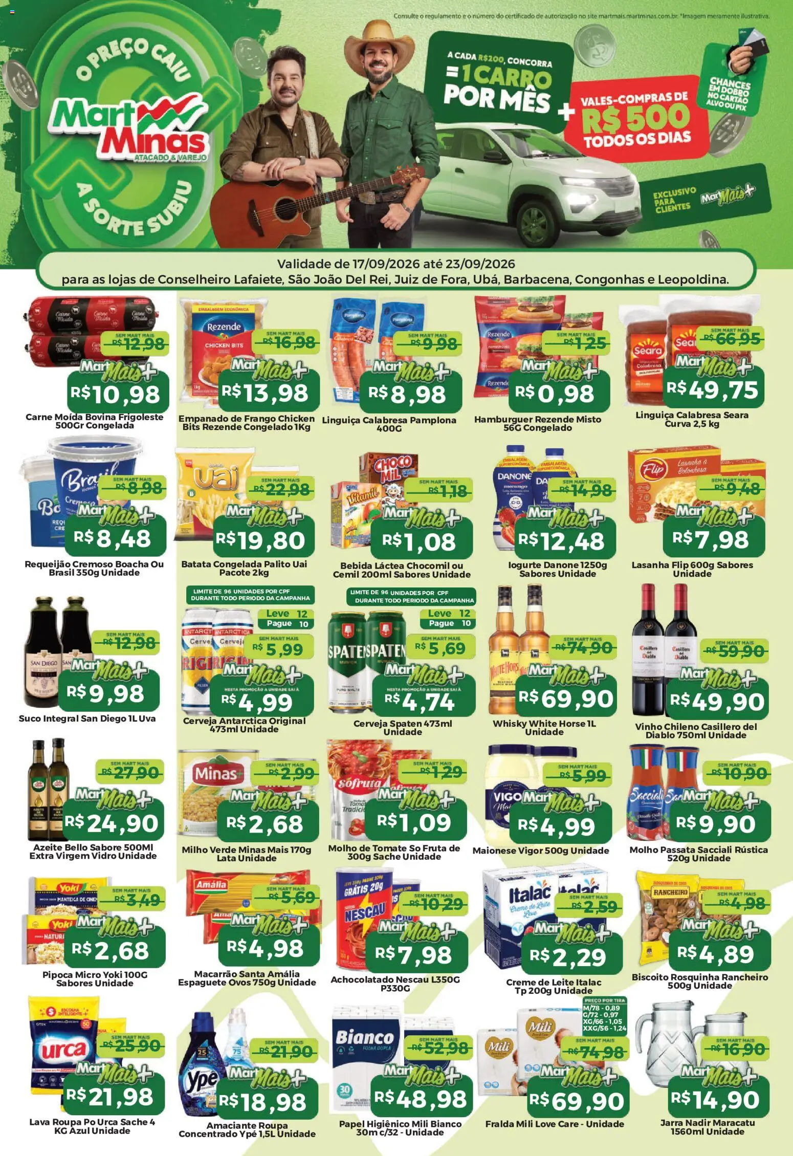 Mart Minas Folheto - válido de 17/09/2026 | Página: 1 | Produtos: Tomate, Macarrão, Milho, Pipoca