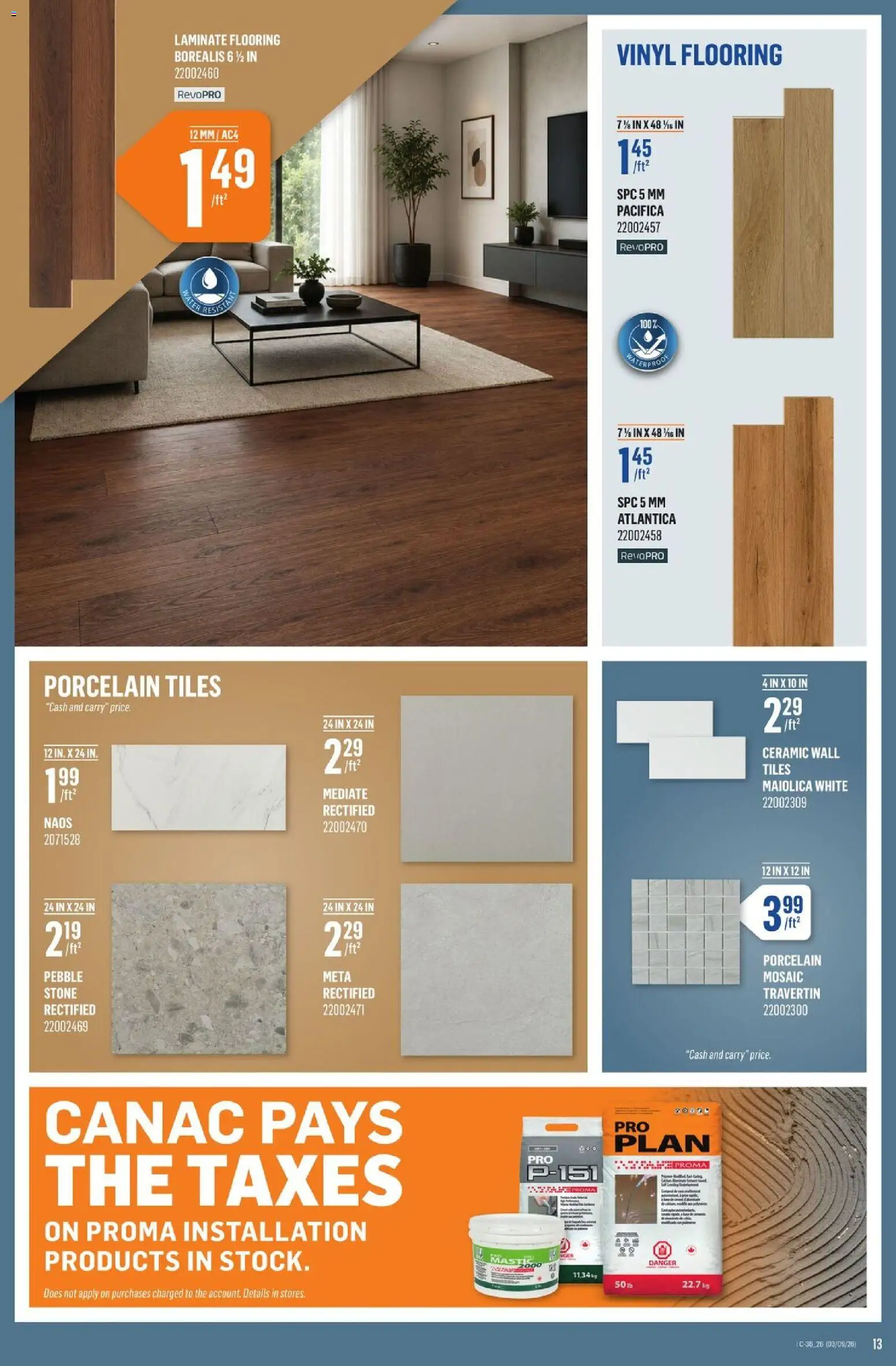 Canac flyer valid from Sep 3, 2026 | Page: 14 | Products: Water, Tiles