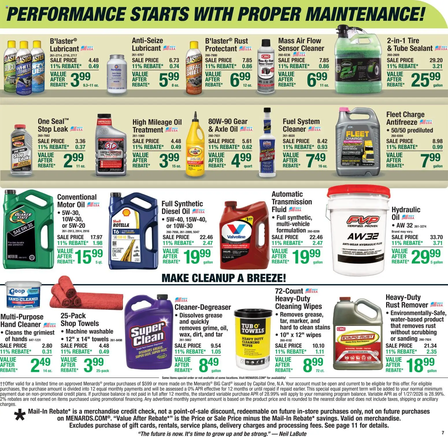 Menards Weekly Ad - valid from 04.03.2026 | Page: 7 | Products: Tire, Oil, Water, Antifreeze