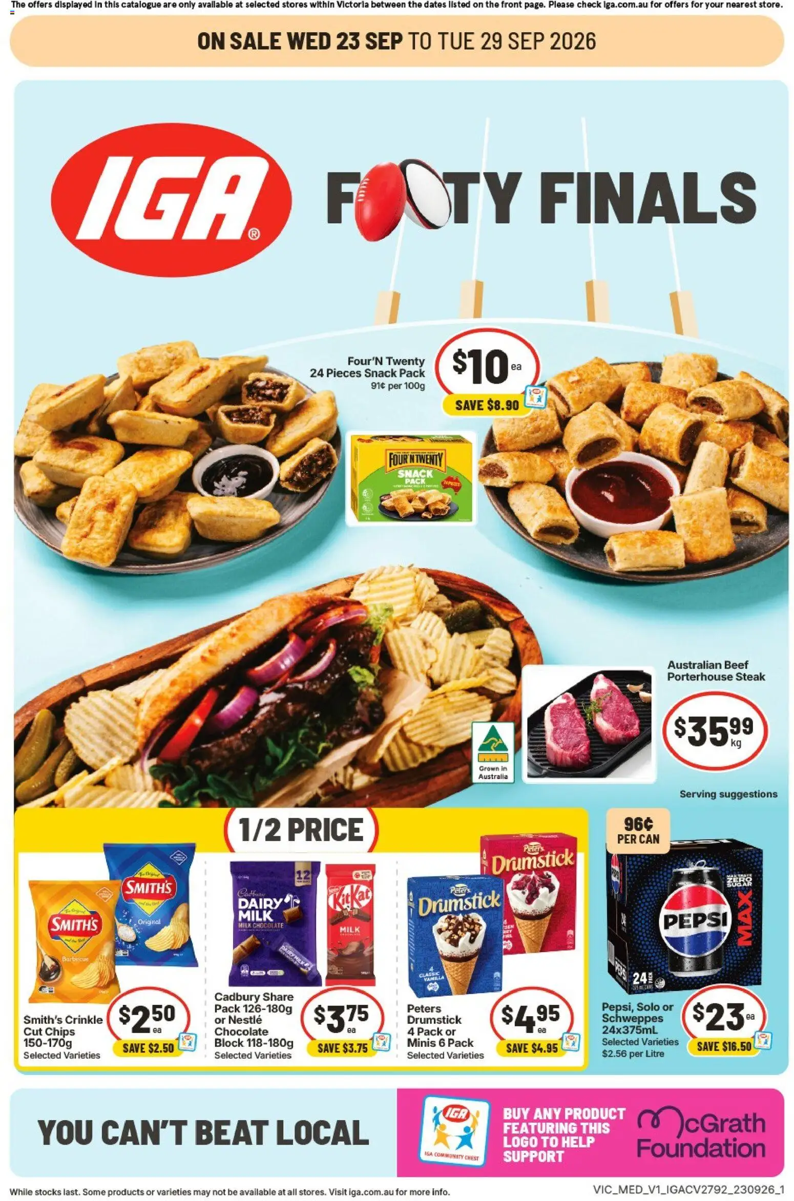 IGA catalogue - valid from 23/09/2026 | Page: 1 | Products: Dairy, Beef, Chips, Foundation