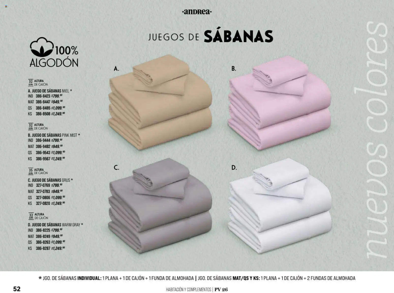 Nuevas ofertas de Andrea válidas en toda la República Mexicana desde el 25/01/2026. ¡Encuentra las mejores ofertas en Andrea catálogo Home! | Página: 52 | Productos: Juego, Algodón, Funda de almohada, Sabanas