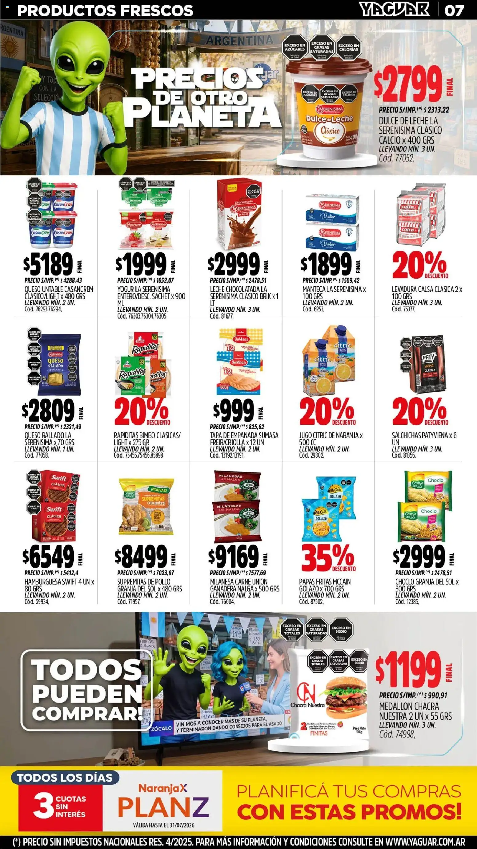Yaguar catálogo │ válido desde el 29/06/2026 | Página: 9 | Productos: Pollo, Choclo, Manteca, Queso