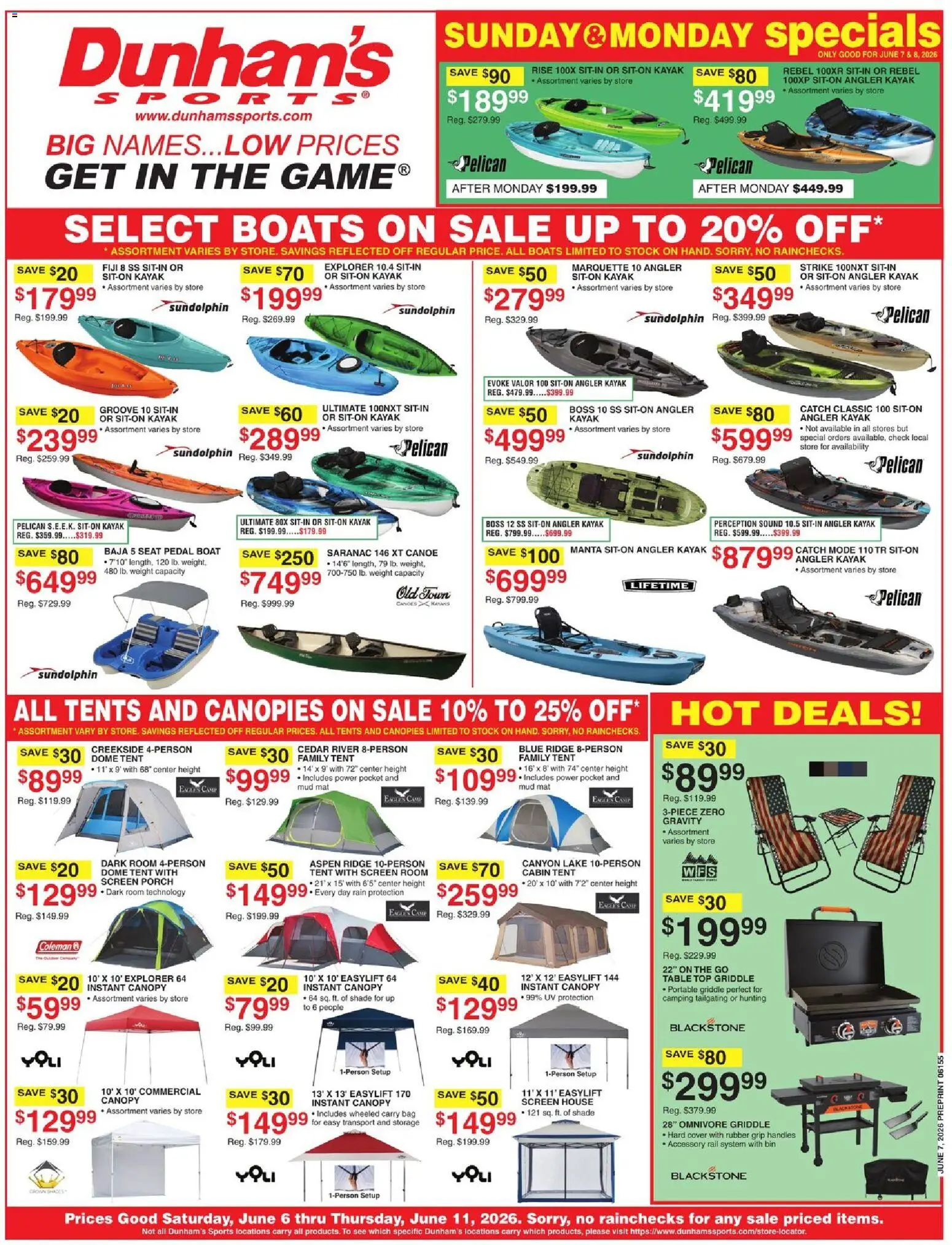 Dunham's Sports Weekly Ad - valid from 05.06.2026 | Page: 1 | Products: Griddle, Ridge, Kayak, Canoe