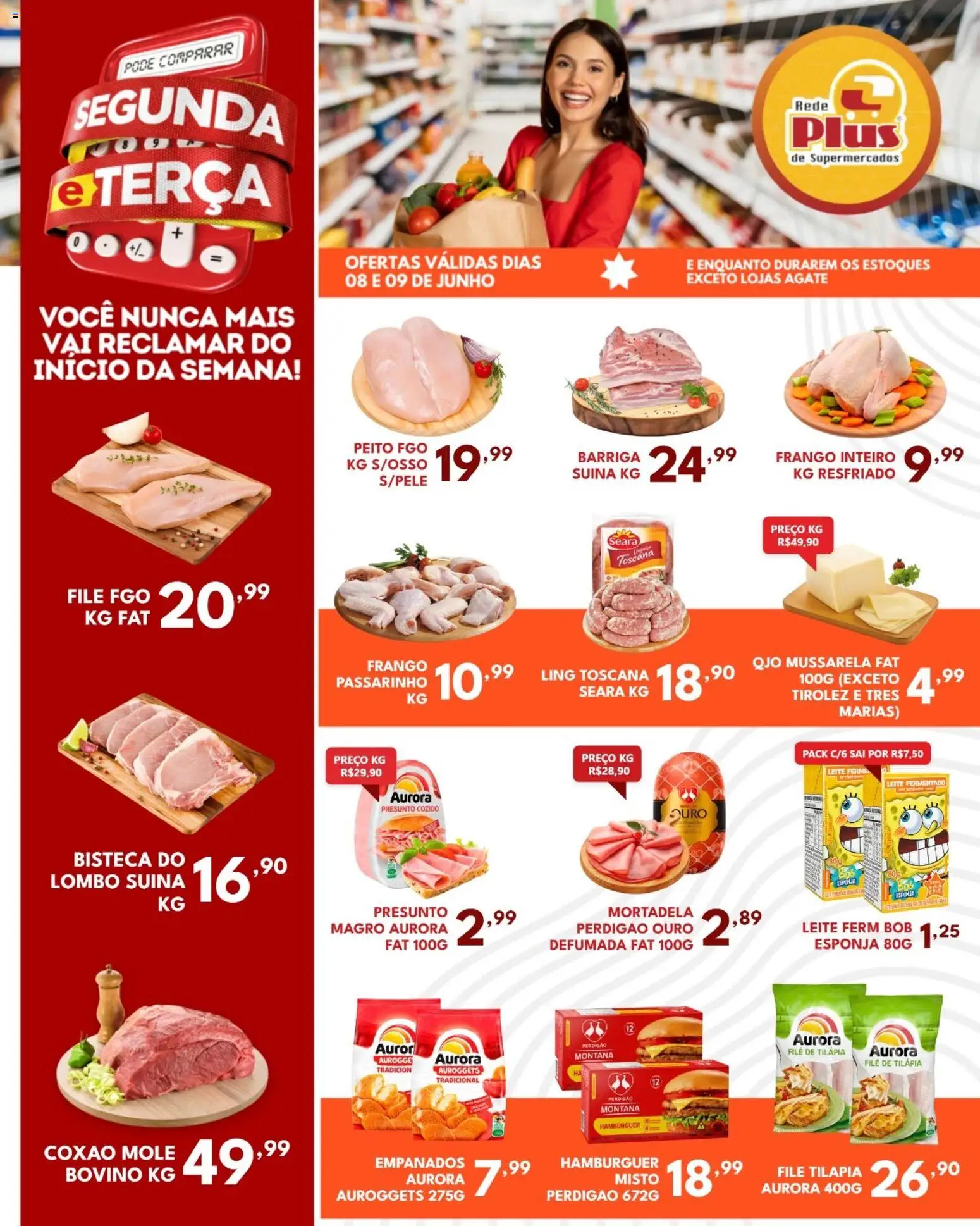 Rede Plus Supermercados Folheto - válido de 08.06.2026 | Página: 1 | Produtos: Esponja, Mortadela, Hambúrguer, Frango