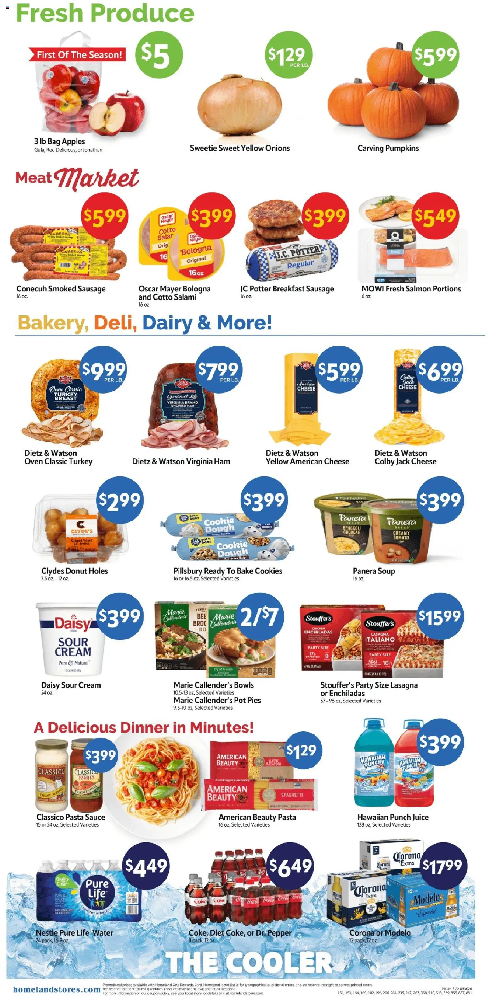 Homeland Weekly Ad - valid from 09/30/2026 | Page: 2 | Products: Chocolate, Pasta, Sausage, Tomato