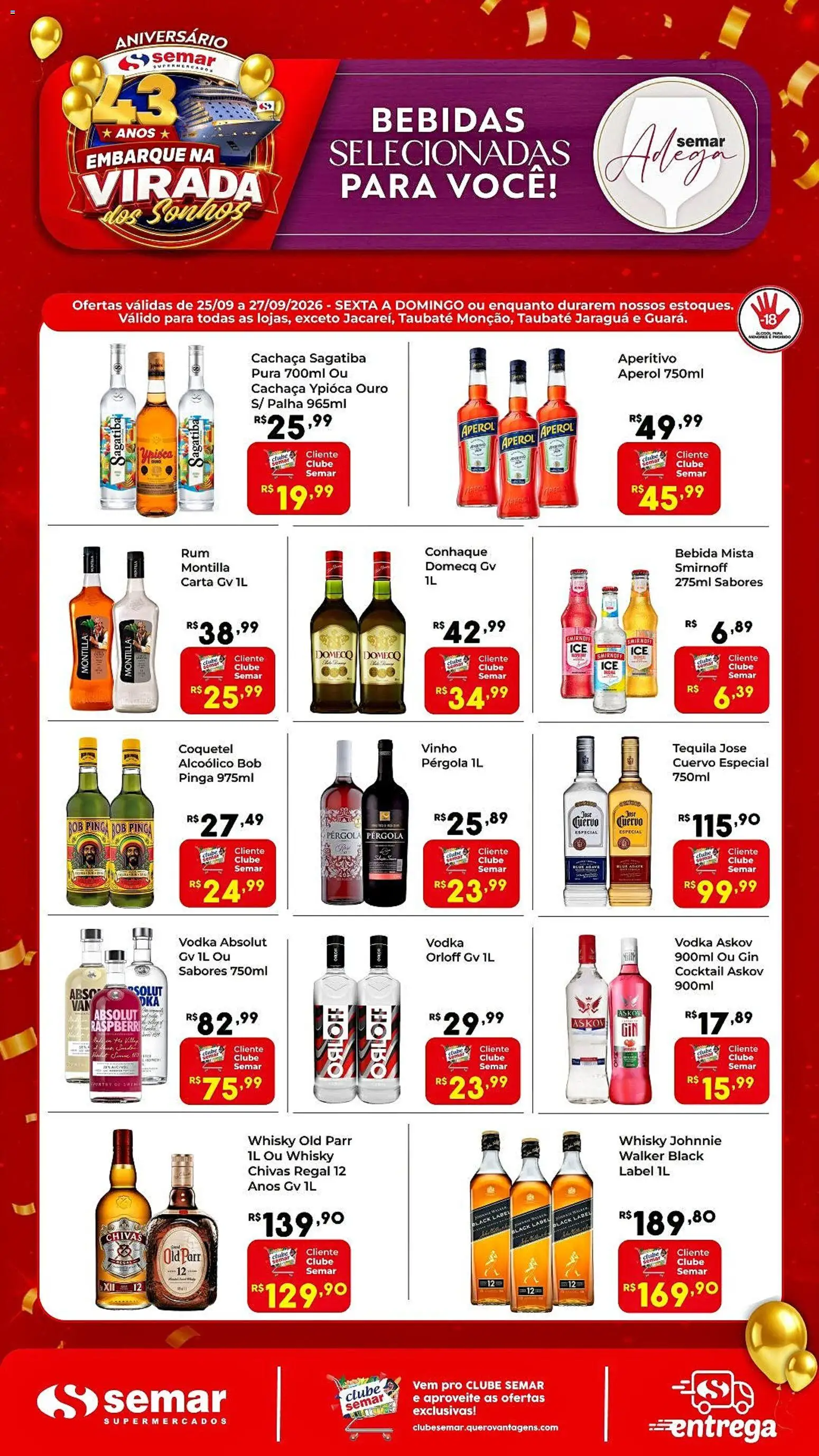 Semar Supermercado Folheto - válido de 25/09/2026 | Página: 2 | Produtos: Cachaça, Aperol, Bebidas, Bebida