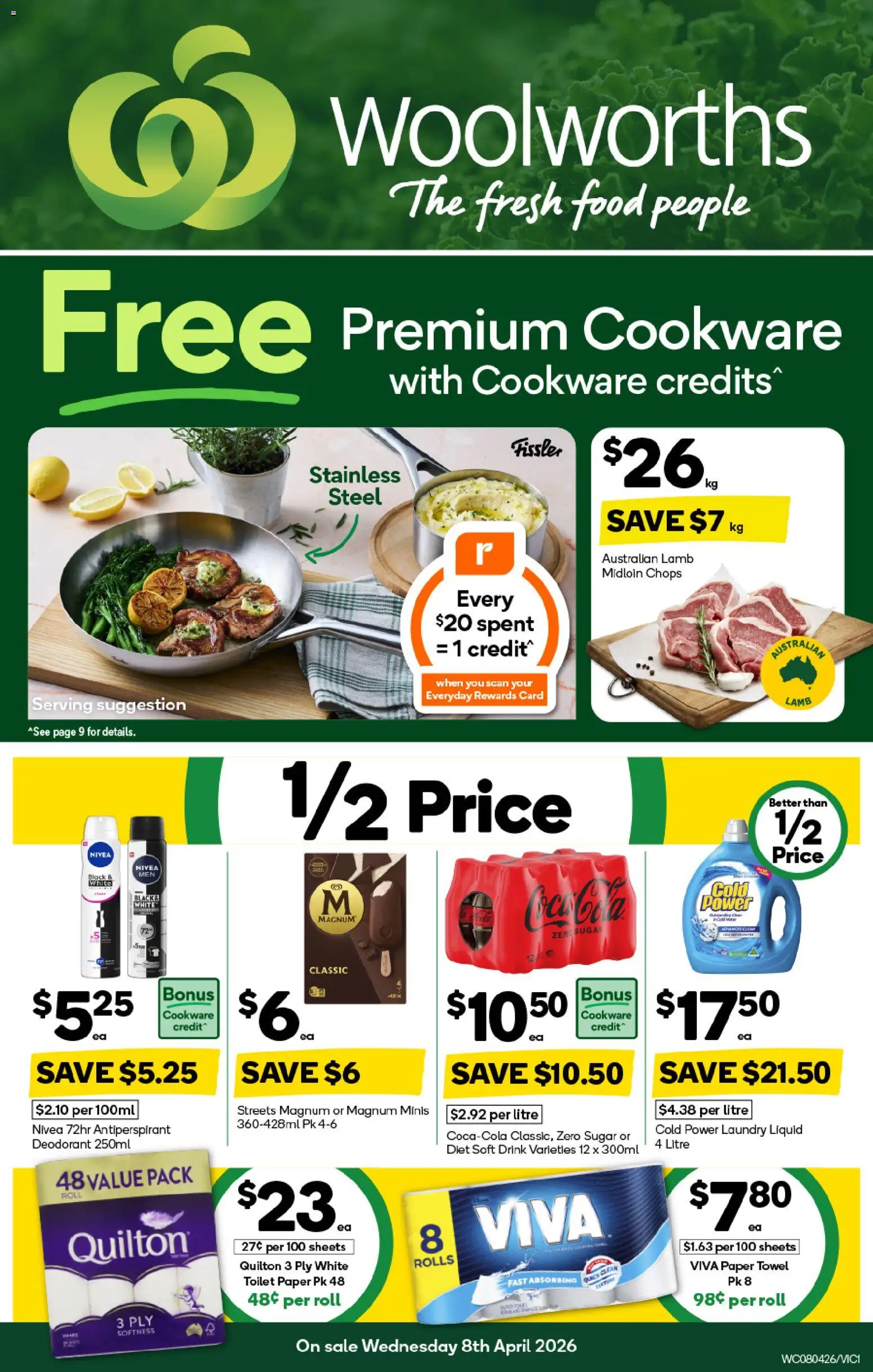 Woolworths catalogue - valid from 08.04.2026 | Page: 1 | Products: Toilet, Lamb, Sugar, Laundry