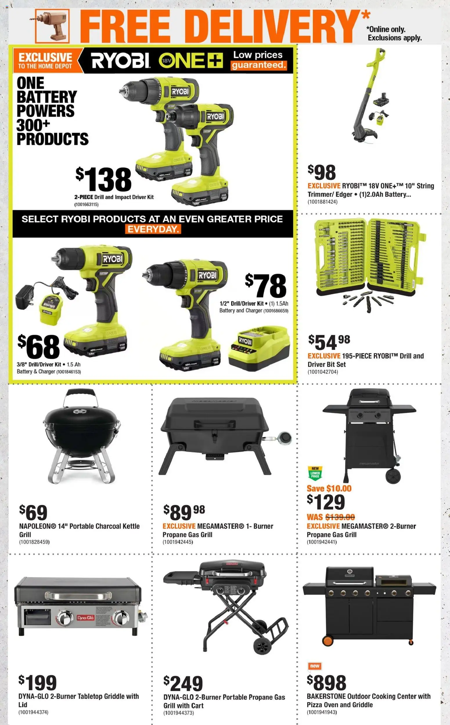 Home Depot flyer valid from Jul 23, 2026 | Page: 4 | Products: Oven, Grill, Battery, Pizza