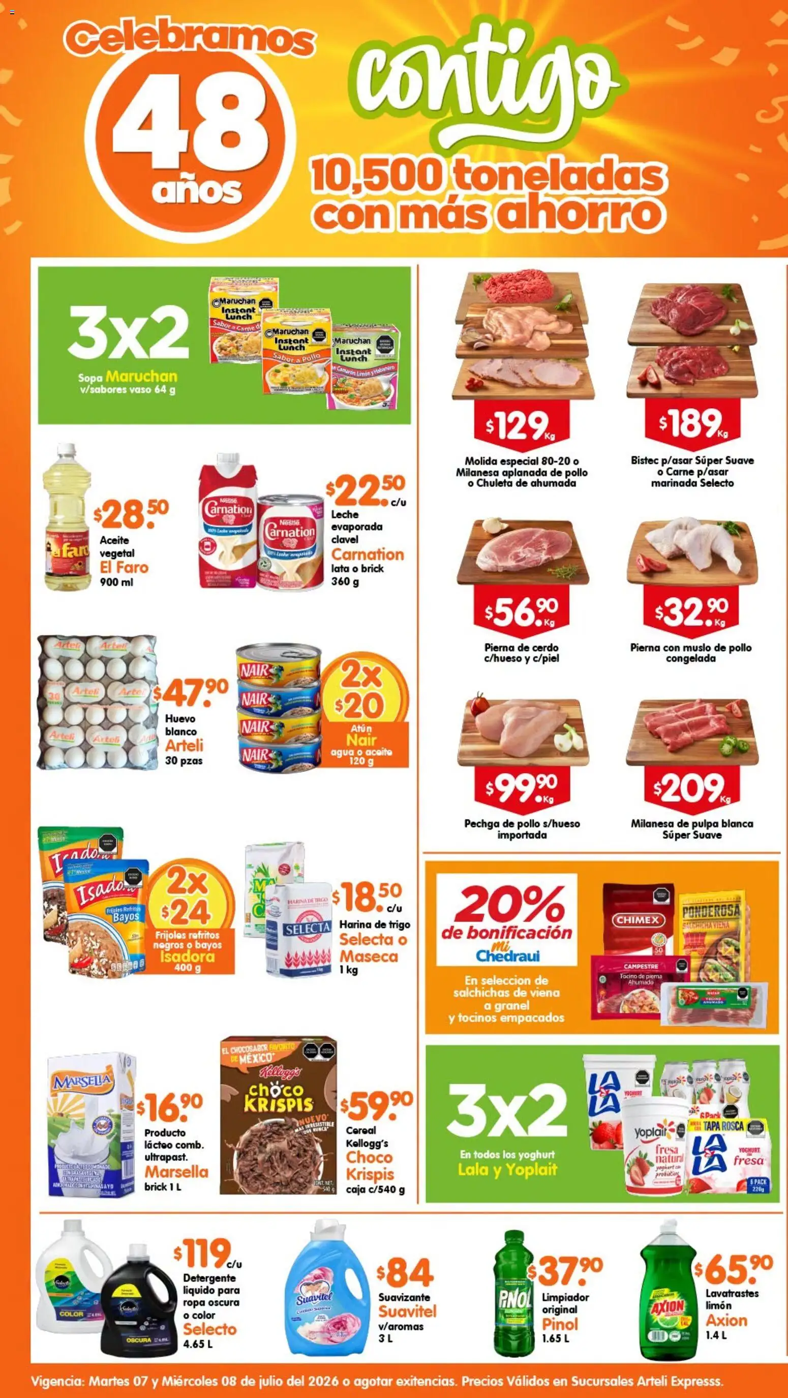 Nuevas ofertas de Arteli válidas en toda la República Mexicana desde el 07/07/2026. ¡Encuentra las mejores ofertas en Arteli folleto Express! | Página: 1 | Productos: Pollo, Huevo, Aceite, Cerdo