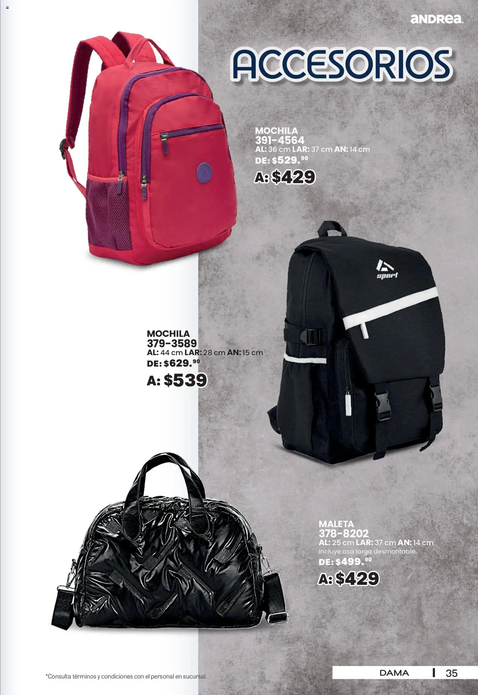 Nuevas ofertas de Andrea válidas en toda la República Mexicana desde el 30/08/2026. ¡Encuentra las mejores ofertas en Andrea - SPORT DAYS! | Página: 35 | Productos: Mochila, Maleta