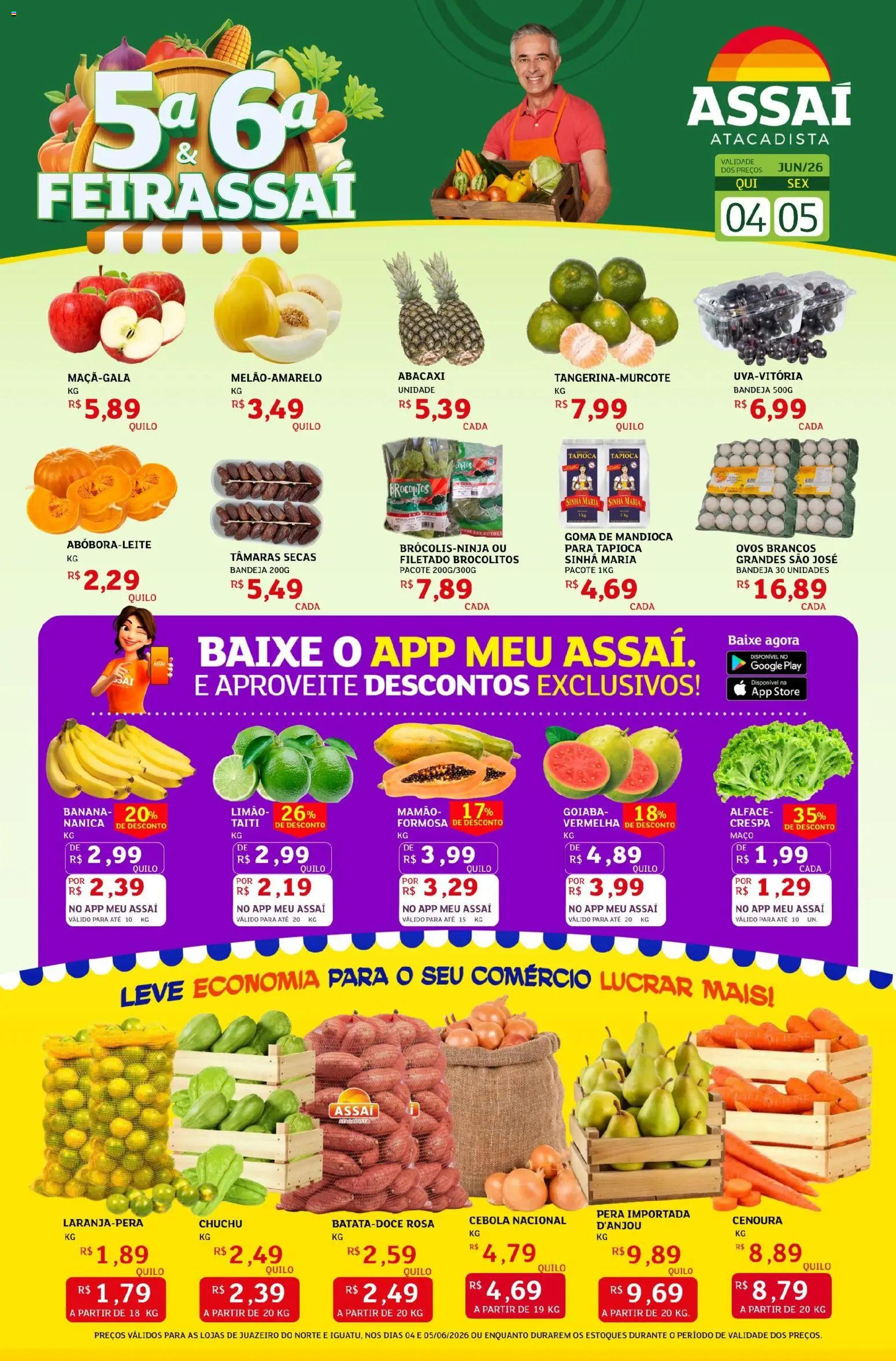 Assaí Atacadista Folheto - válido de 04.06.2026 | Página: 1 | Produtos: Cebola, Mandioca, Abacaxi, Mamão
