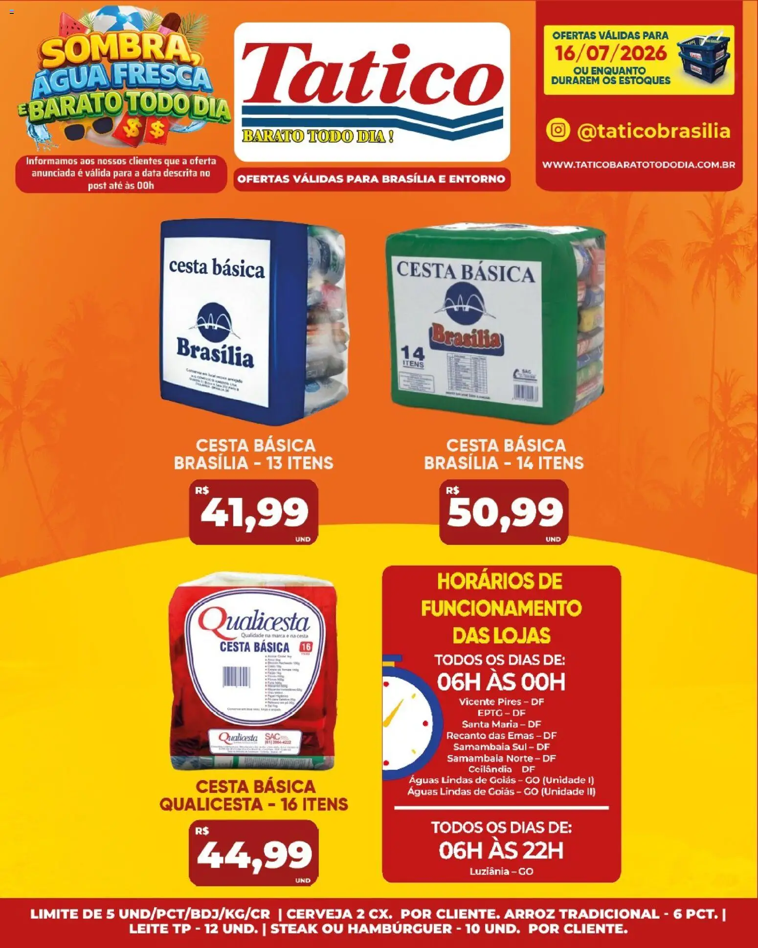 Tatico Folheto - válido de 16/07/2026 | Página: 16 | Produtos: Leite, Cesta, Cerveja, Arroz