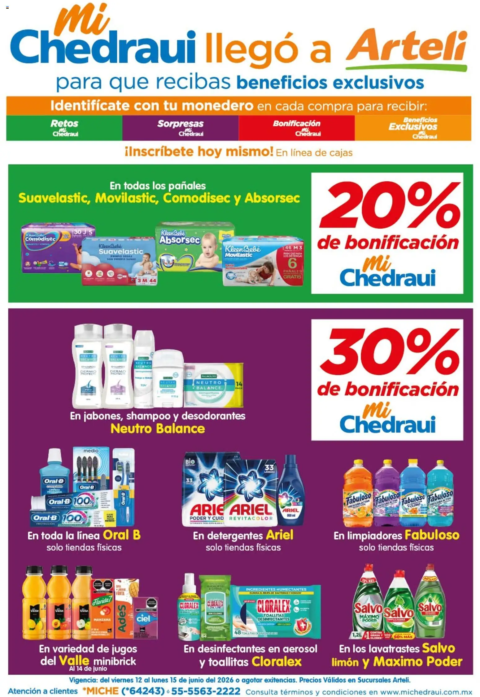 Nuevas ofertas de Arteli válidas en toda la República Mexicana desde el 12.06.2026. ¡Encuentra las mejores ofertas en Arteli folleto Mi Chedraui! | Página: 1 | Productos: Monedero, Manzana, Limón, Hongos