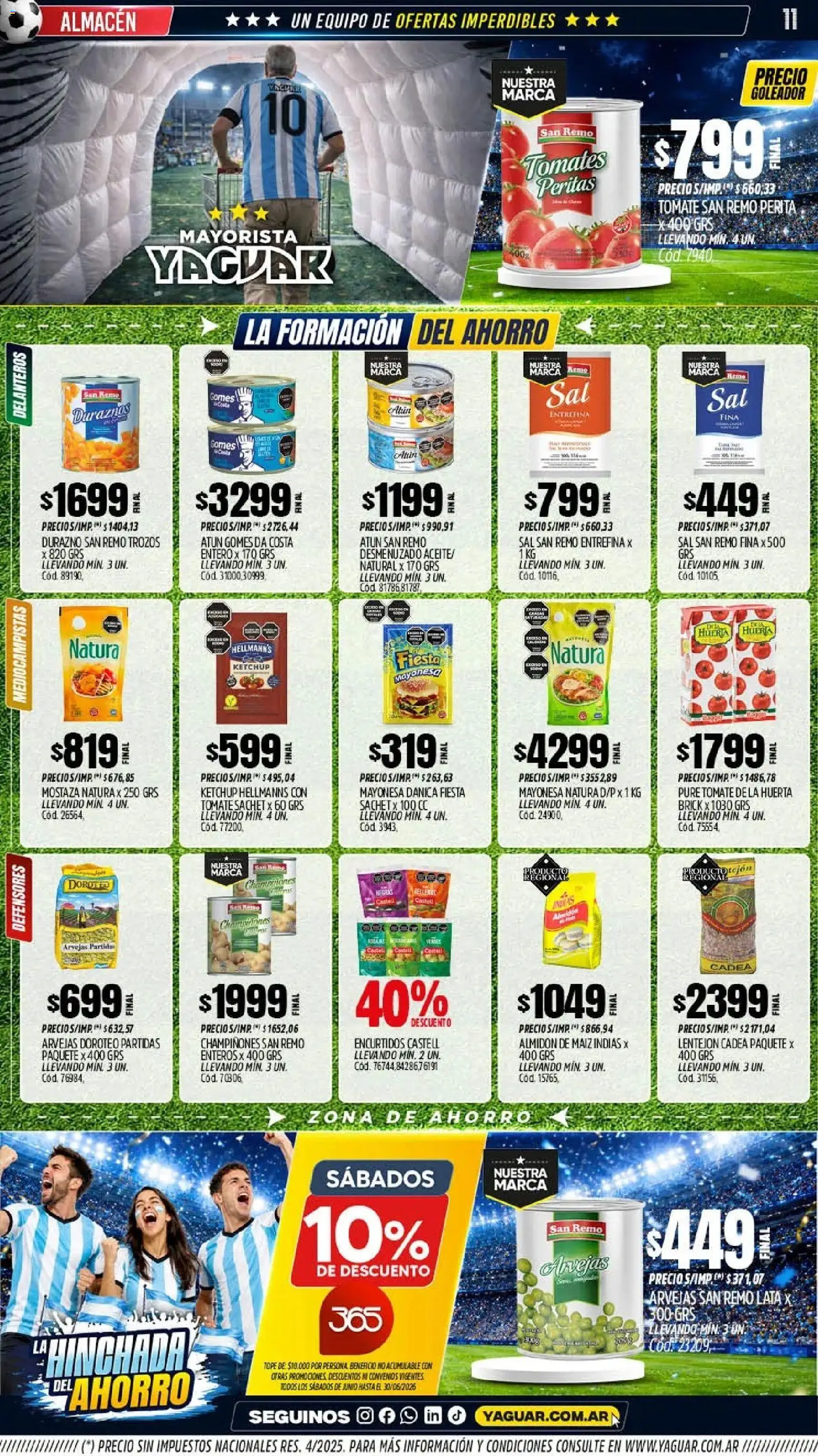 Yaguar - Oferta Semanal Mendoza │ válido desde el 08.06.2026 | Página: 11 | Productos: Durazno, Mayonesa, Mostaza, Tomate