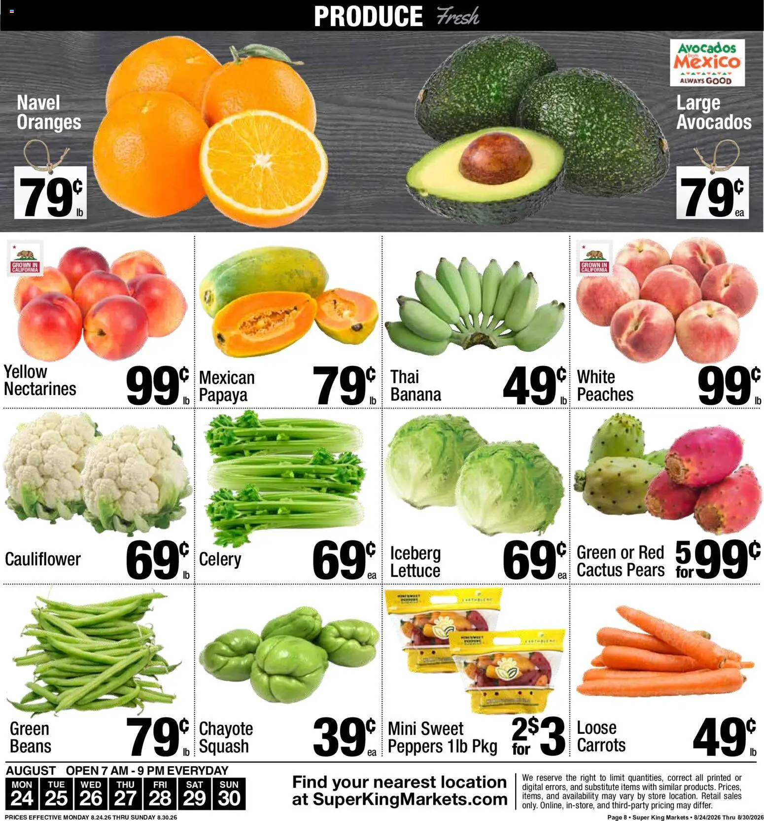 Super King Weekly Ad - valid from 08/24/2026 | Page: 8 | Products: Squash, Nectarines, Oranges, Celery
