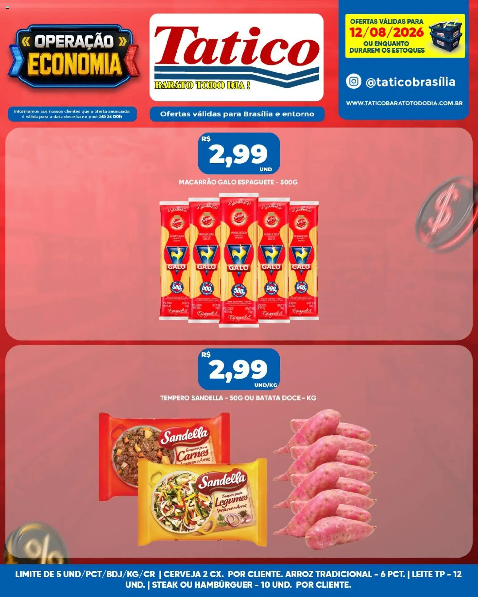 Tatico Folheto - válido de 12/08/2026 | Página: 2 | Produtos: Espaguete, Steak, Arroz, Batata