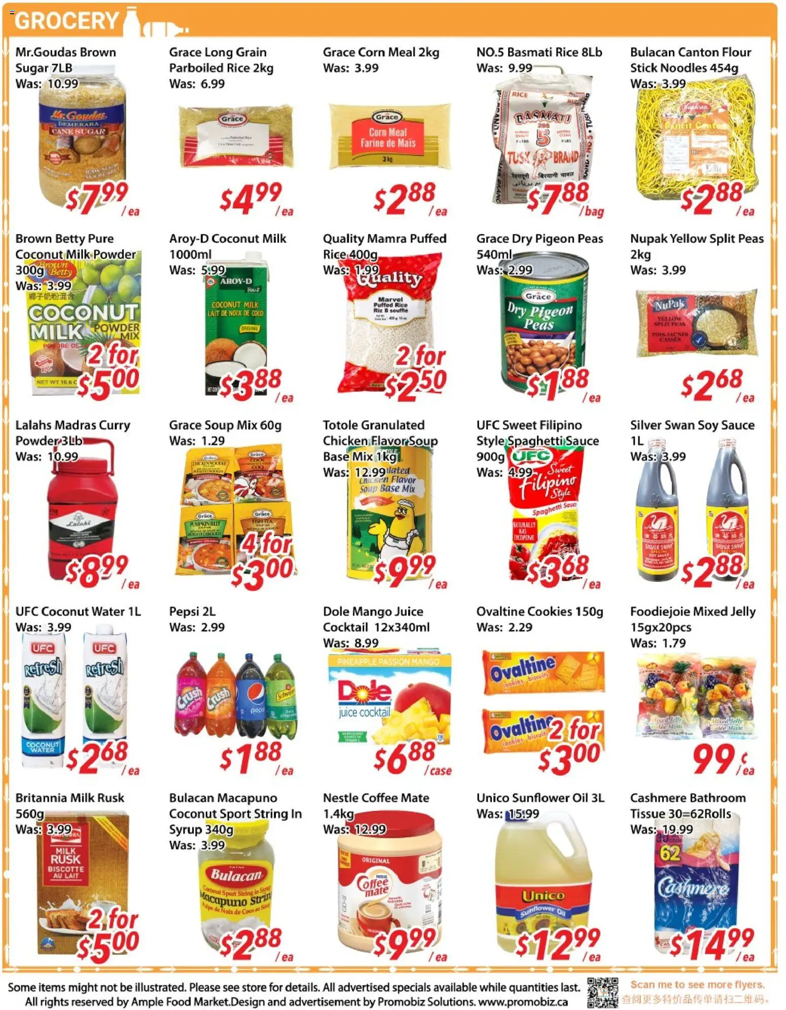 Ample Food Market flyer valid from Oct 2, 2026 | Page: 3 | Products: Coconut milk, Case, Spaghetti, Milk