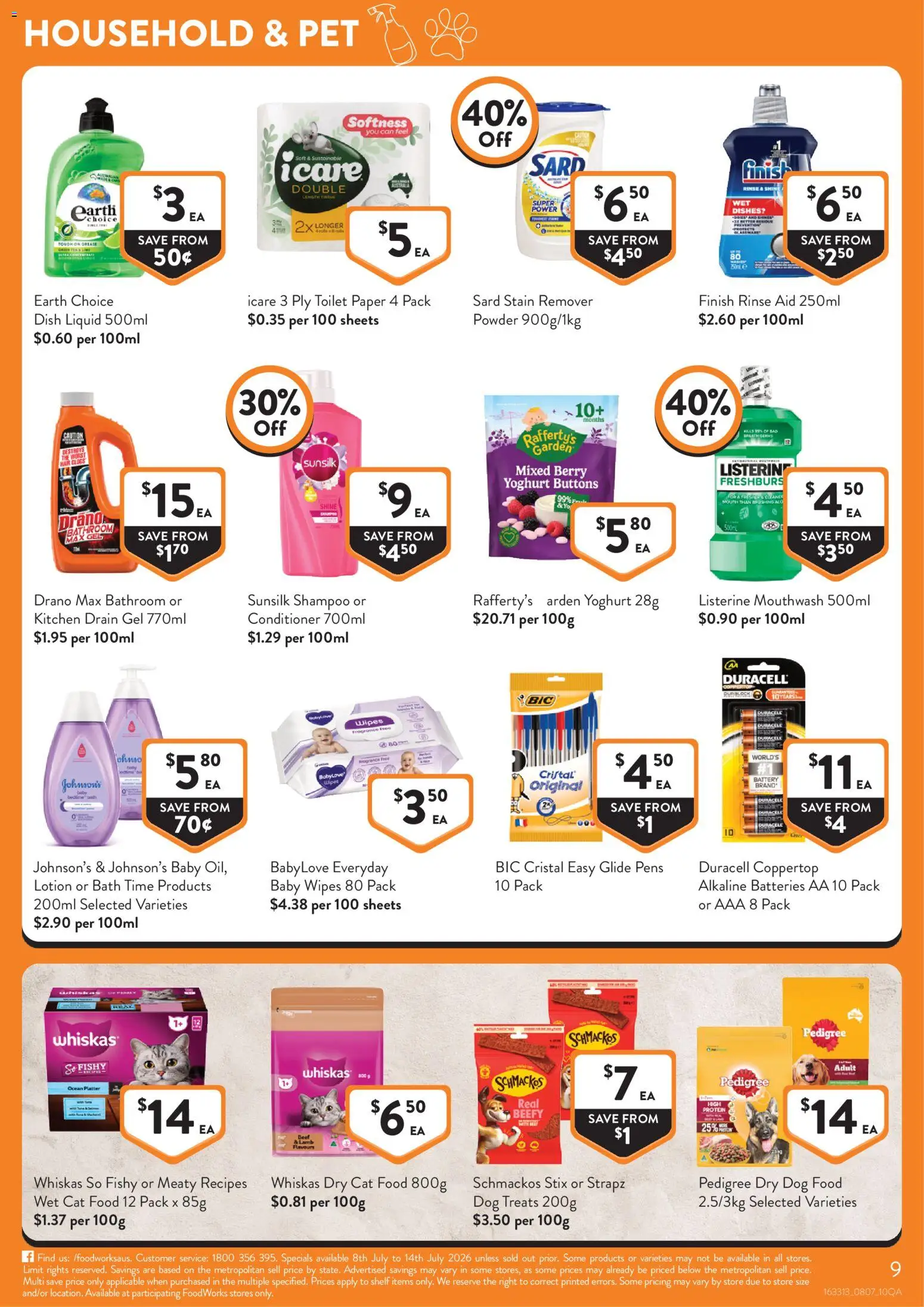 Foodworks catalogue - valid from 08/07/2026 | Page: 9 | Products: Battery, Lotion, Dog food, Bathroom
