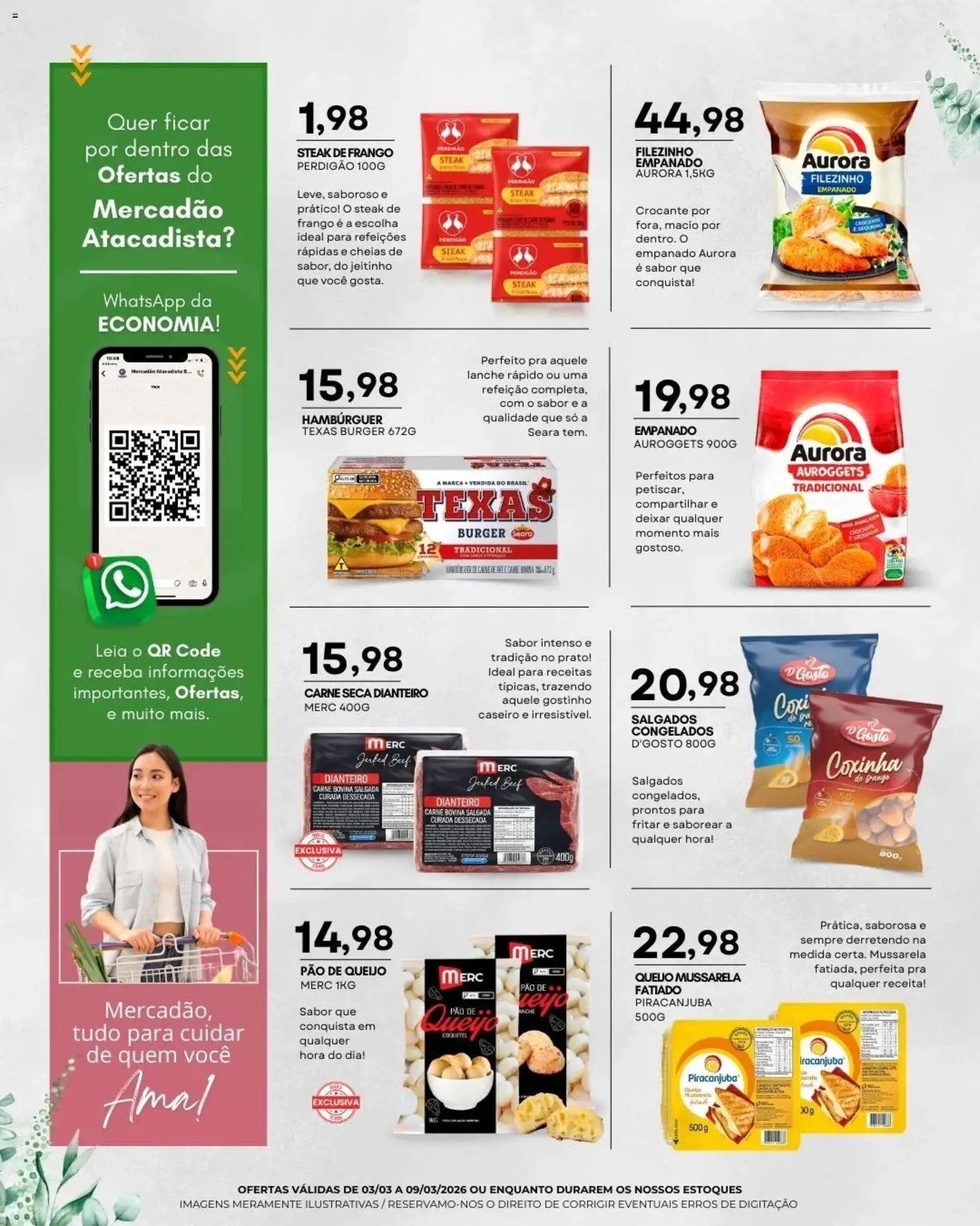 Mercadão Atacadista Folheto - válido de 03.03.2026 | Página: 3 | Produtos: Pão, Carne, Frango, Mussarela