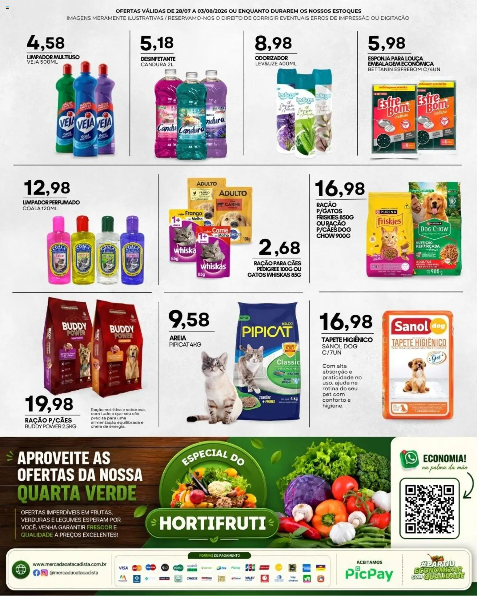Mercadão Atacadista Folheto - válido de 28/07/2026 | Página: 12 | Produtos: Areia, Limpador multiuso, Tapete, Tapete higiênico