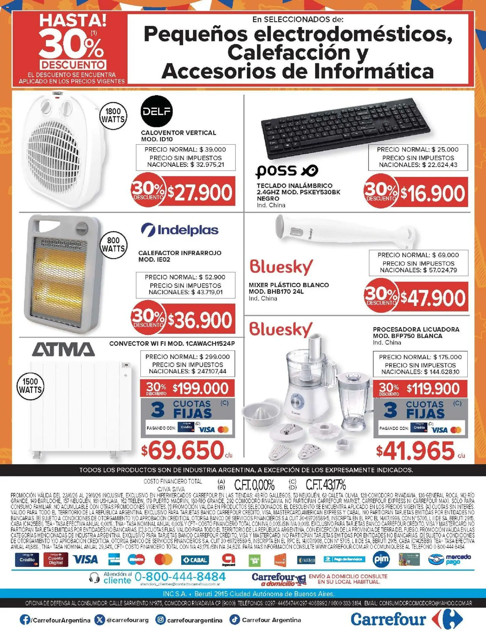 Carrefour ofertas │ válido desde el 23/06/2026 | Página: 31 | Productos: Teléfono, Calefactor, Procesadora, Licuadora