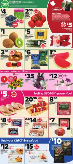 Preview of Loblaws weekly flyer / circulaire from shop Loblaws valid from Jul 9, 2026 | Page: 4 | Products: Strawberries, Cucumbers, Chicken breasts, Chicken