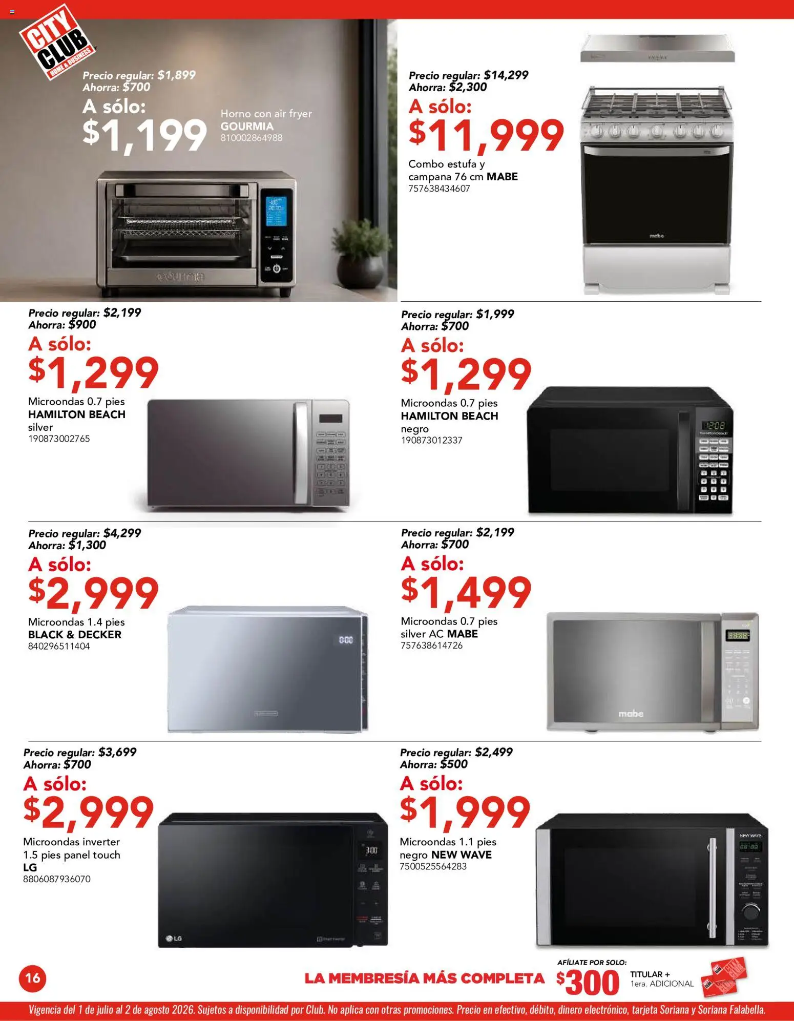 Nuevas ofertas de City Club válidas en toda la República Mexicana desde el 01/07/2026. ¡Encuentra las mejores ofertas en City Club catálogo! | Página: 16 | Productos: Horno, Microondas, Campana