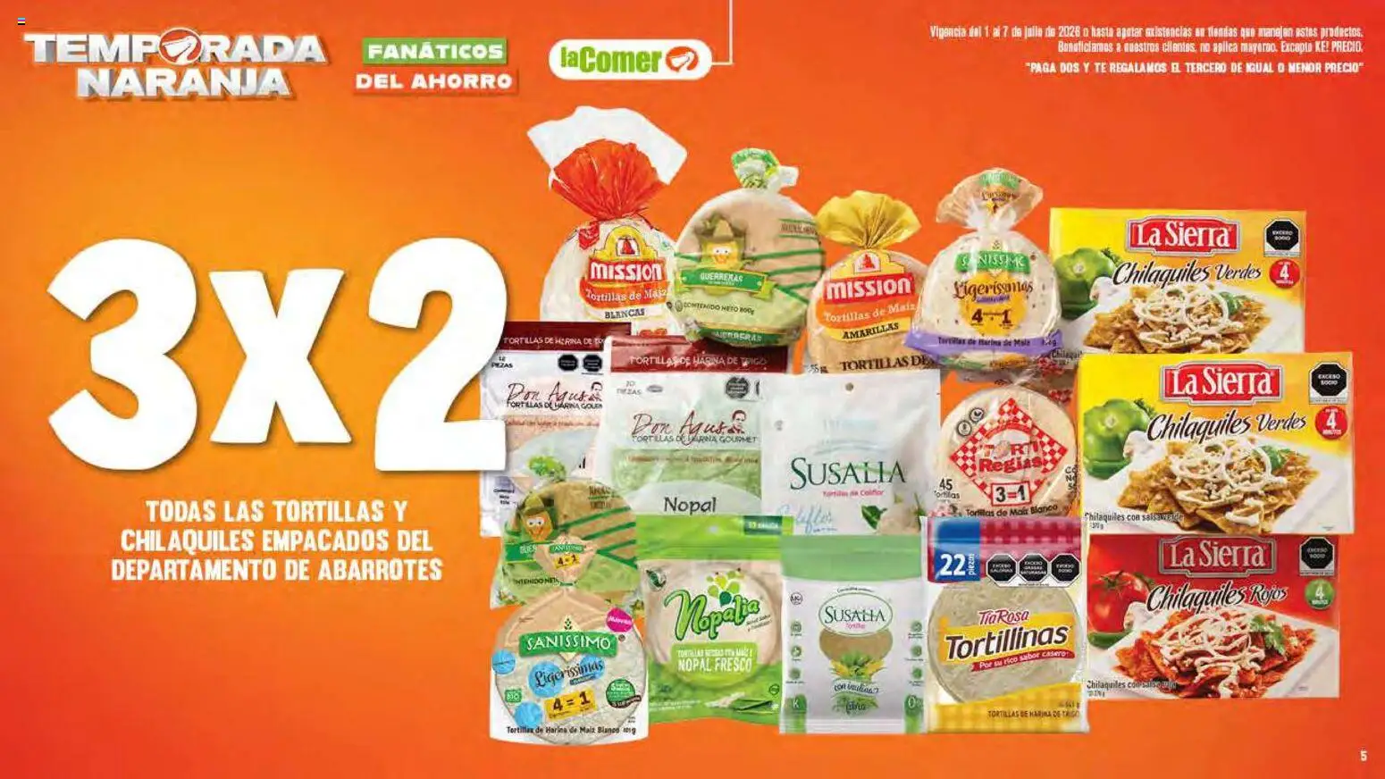 Nuevas ofertas de La Comer válidas en toda la República Mexicana desde el 01/07/2026. ¡Encuentra las mejores ofertas en La Comer folleto! | Página: 5 | Productos: Harina, Coliflor, Sierra, Té