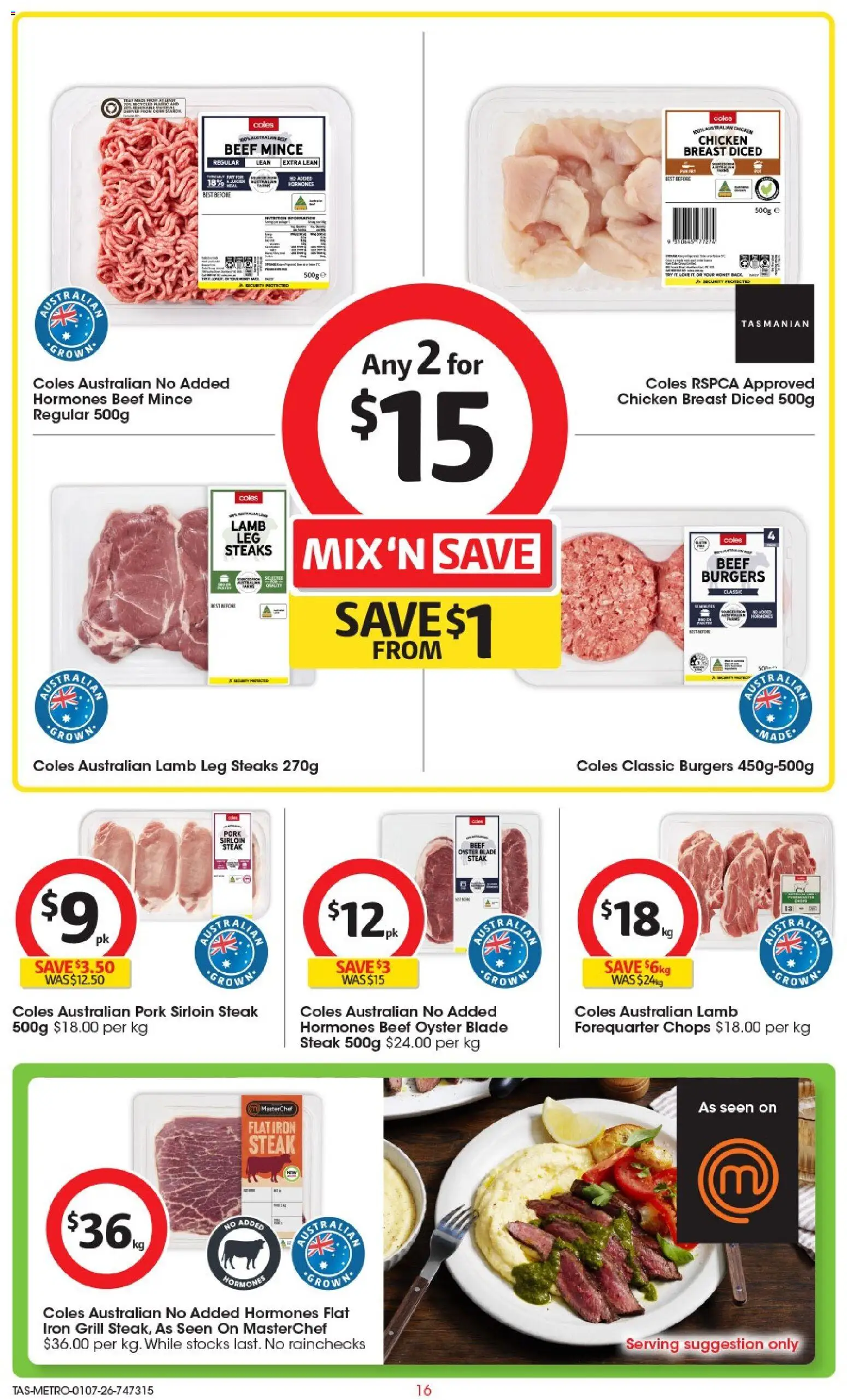 Coles catalogue - valid from 01/07/2026 | Page: 16 | Products: Chicken, Lamb, Steak, Grill