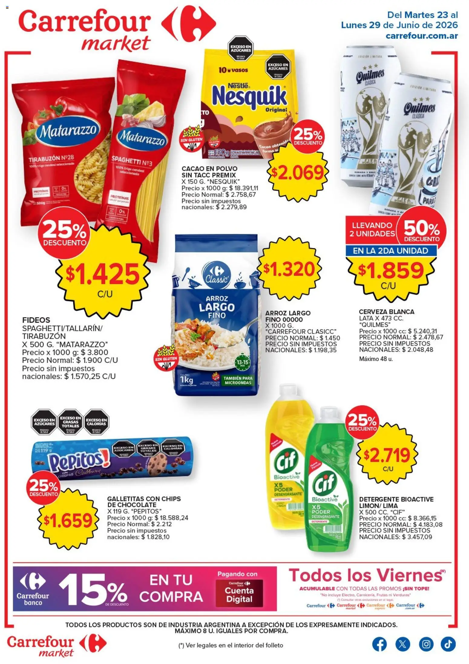 Carrefour Market - Market Paraná y Concordia │ válido desde el 23/06/2026 | Página: 1 | Productos: Detergente, Limón, Arroz, Fideos