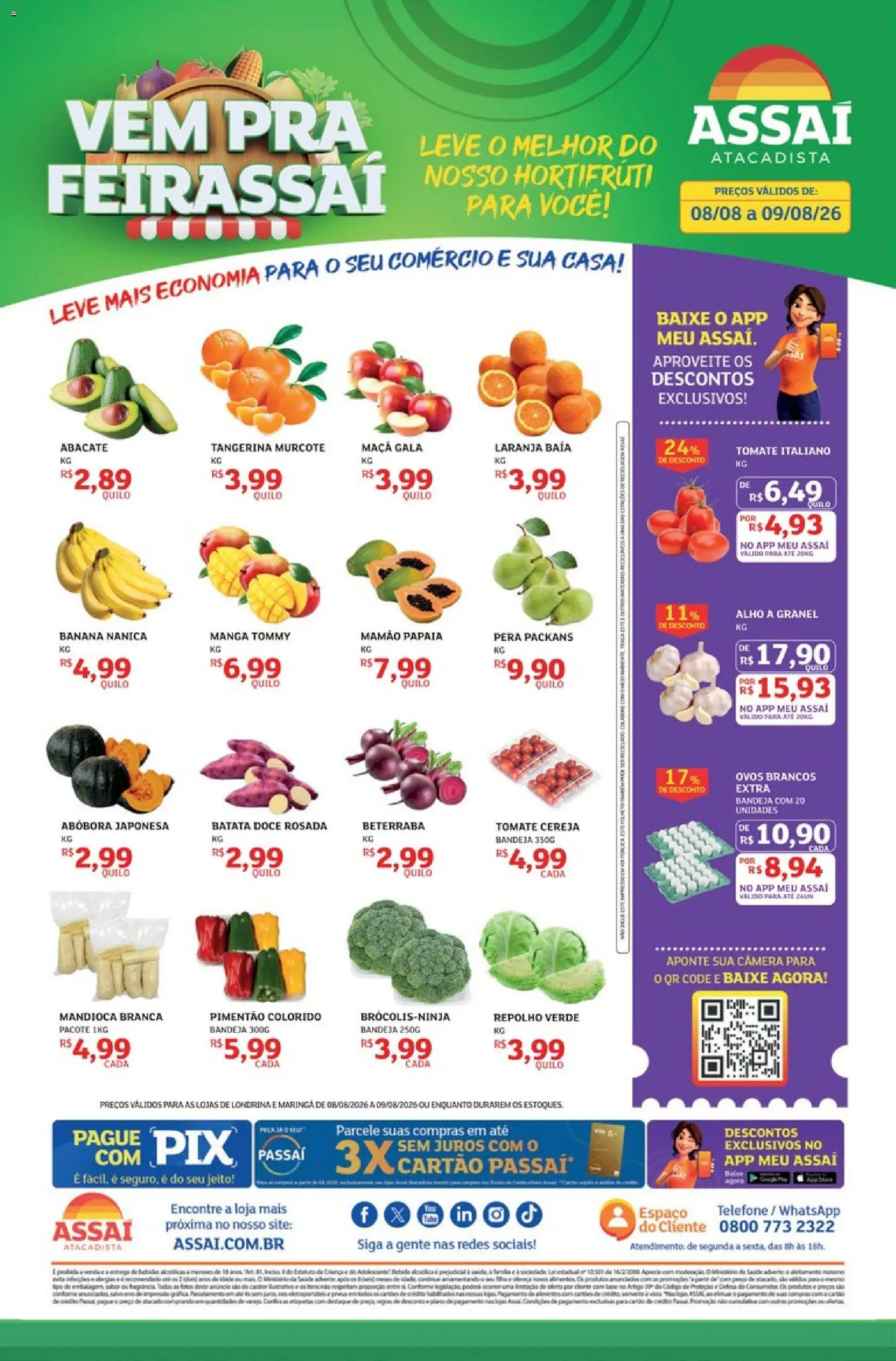Assaí Atacadista Folheto - válido de 08/08/2026 | Página: 1 | Produtos: Alho, Beterraba, Ovos, Bandeja