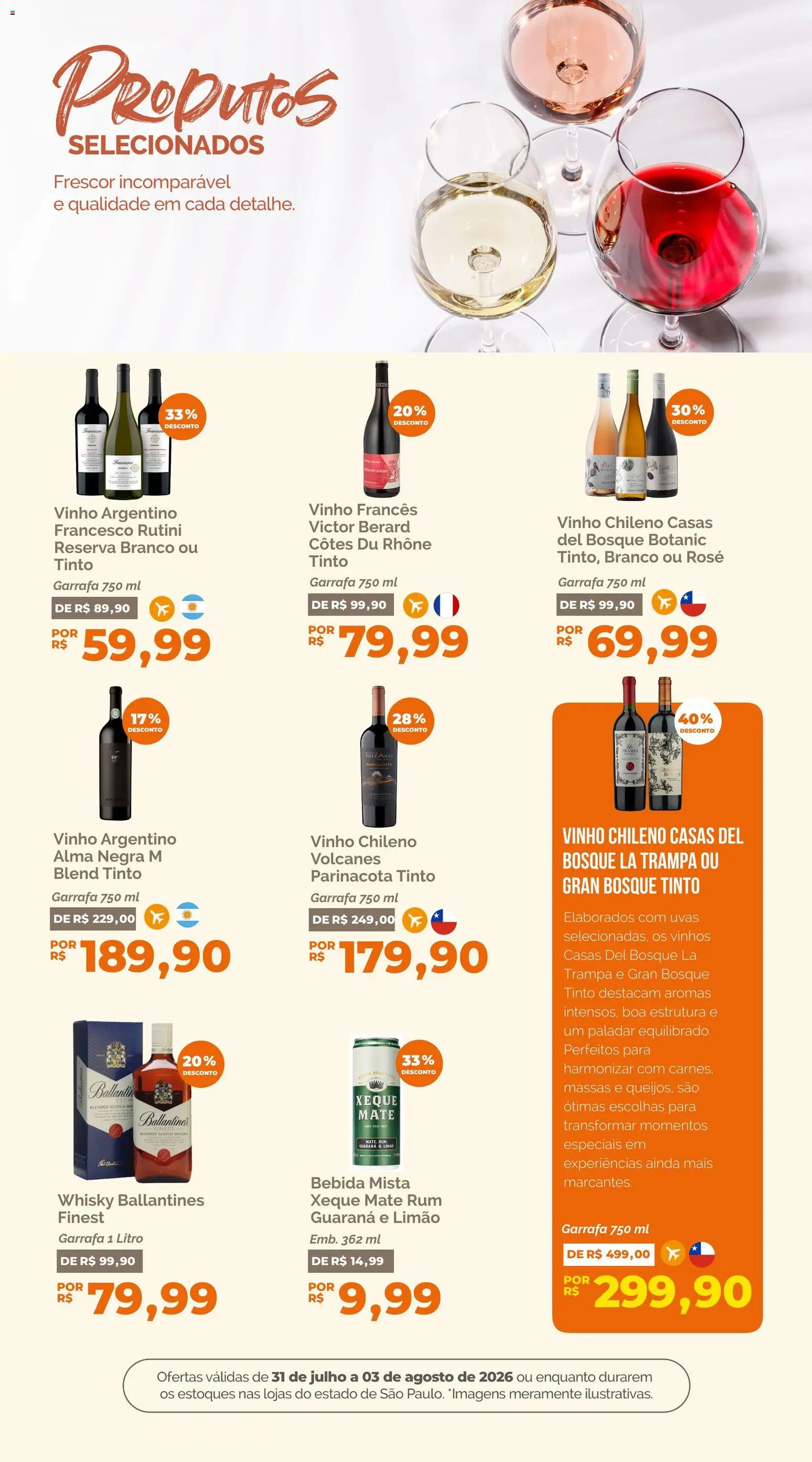 Oba Hortifruti Folheto - válido de 31/07/2026 | Página: 8 | Produtos: Guaraná, Whisky, Uvas, Rum