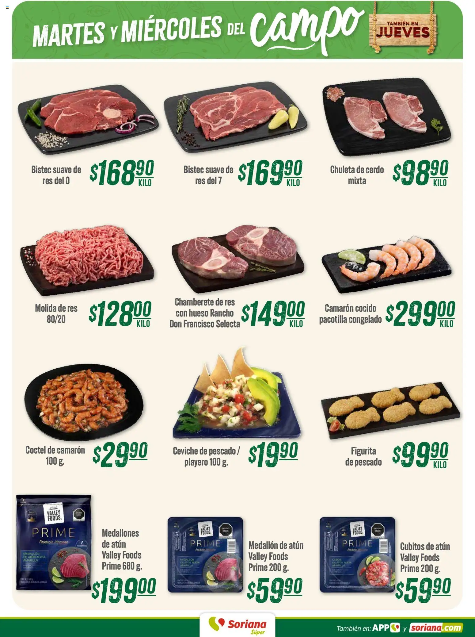 Nuevas ofertas de Soriana válidas en toda la República Mexicana desde el 04/08/2026. ¡Encuentra las mejores ofertas en Soriana Martes y Miércoles del Campo Súper: Tamaulipas (excepto Cd. Victoria y Tampico)! | Página: 5 | Productos: Atún, Cerdo, Res