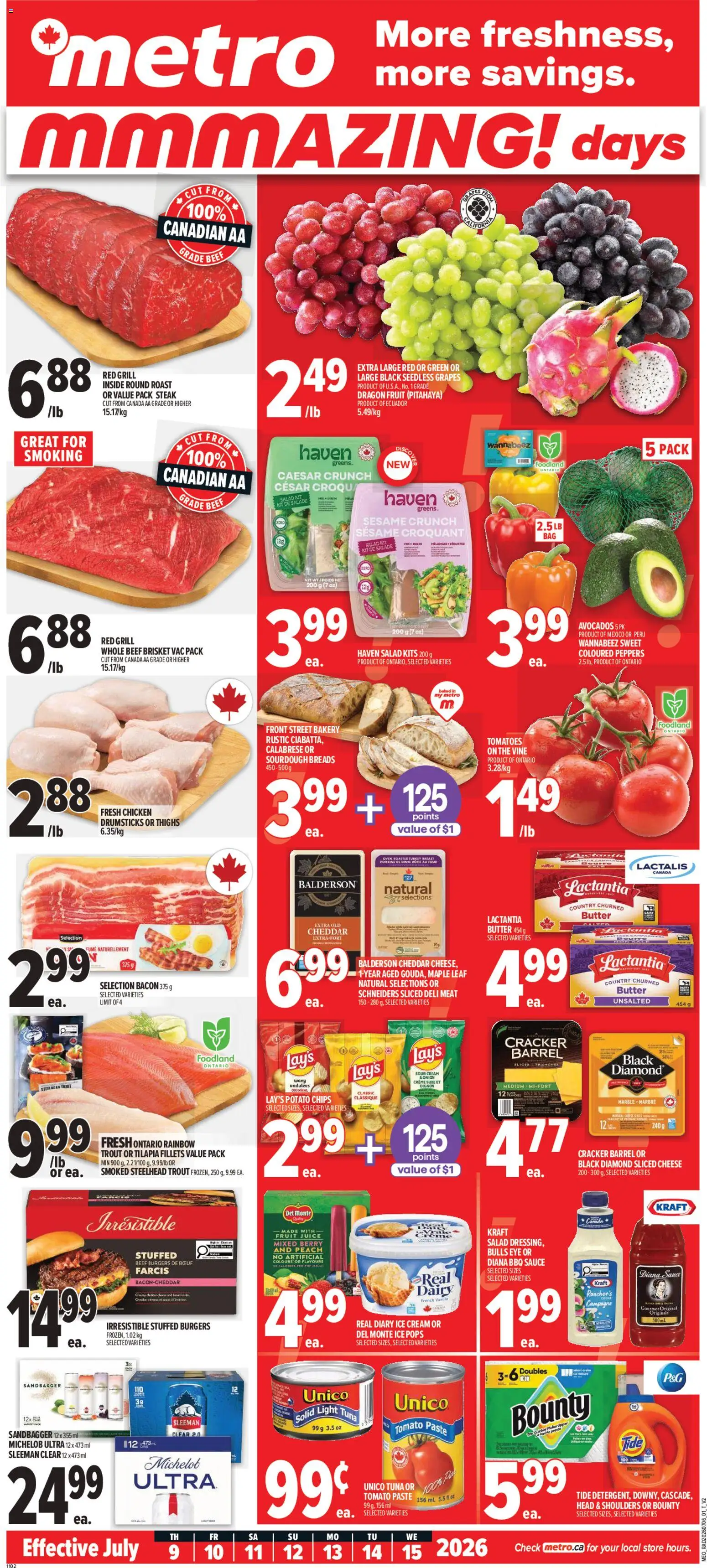 Metro flyer valid from Jul 9, 2026 | Page: 1 | Products: Cream, Ice cream, Grill, Butter