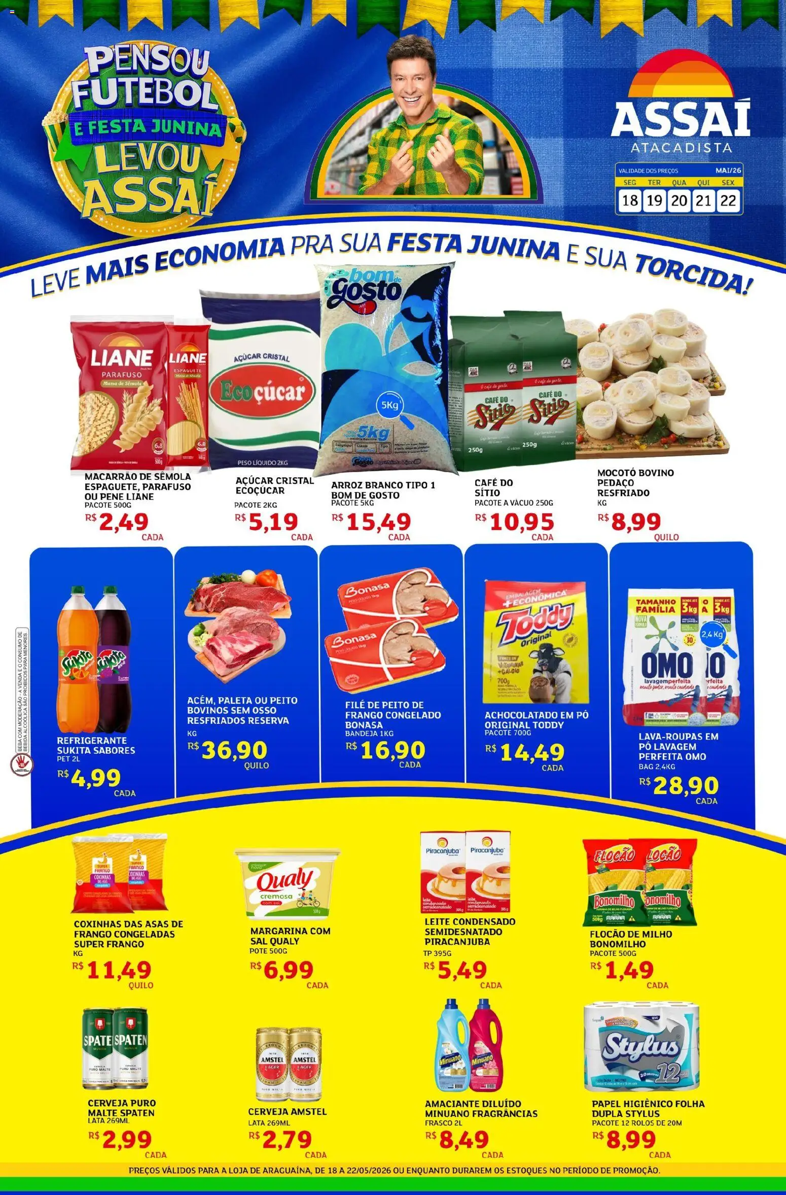 Assaí Atacadista Folheto - válido de 18.05.2026 | Página: 1 | Produtos: Leite, Café, Arroz, Bandeja