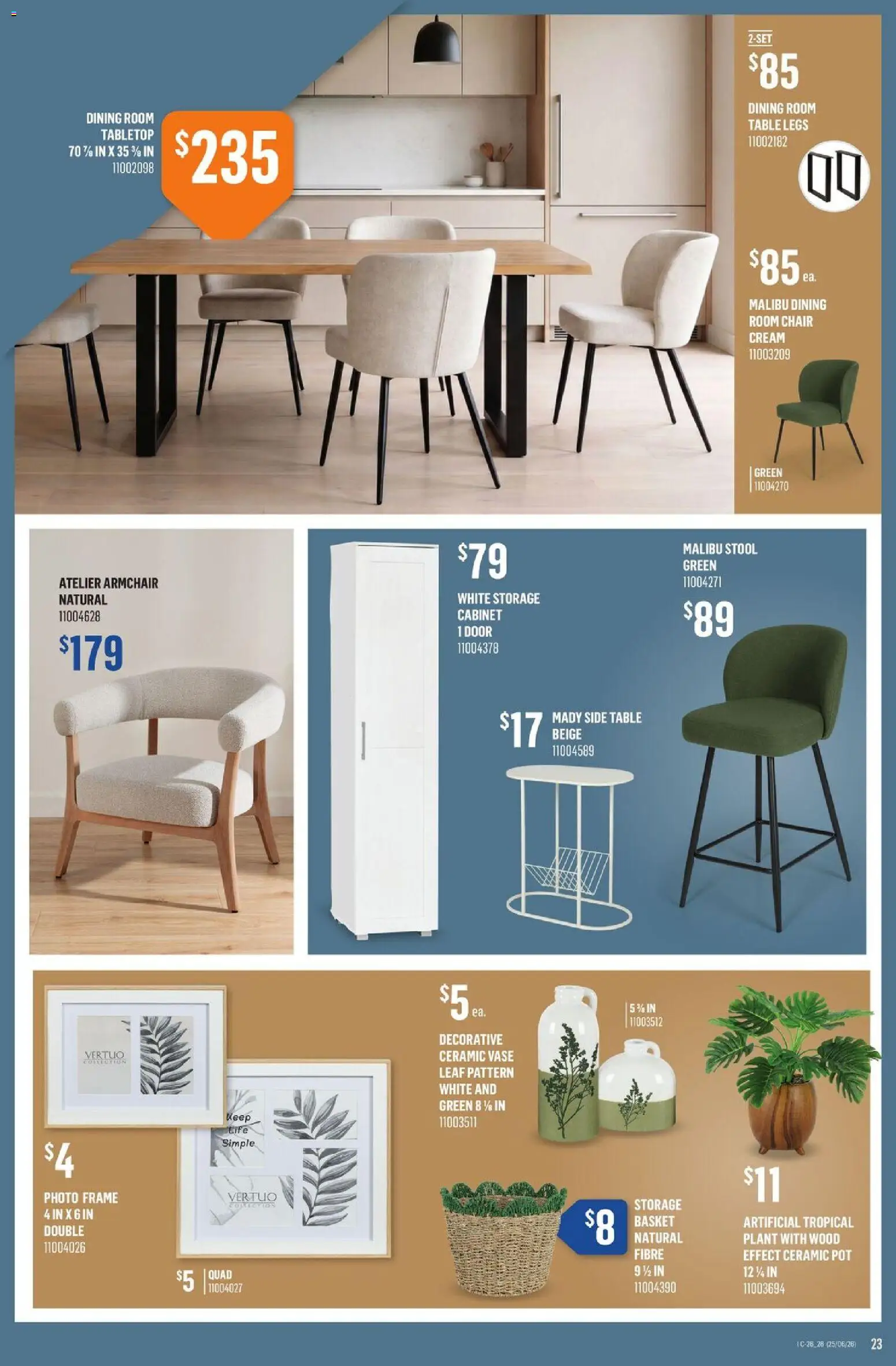 Canac flyer valid from Jun 25, 2026 | Page: 23 | Products: Armchair, Table, Cabinet, Basket