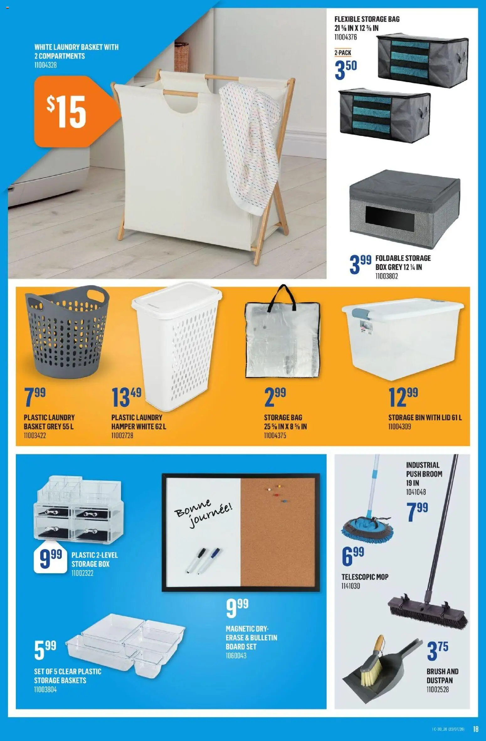 Canac flyer valid from Jul 23, 2026 | Page: 18 | Products: Bag, Brush, Box, Basket