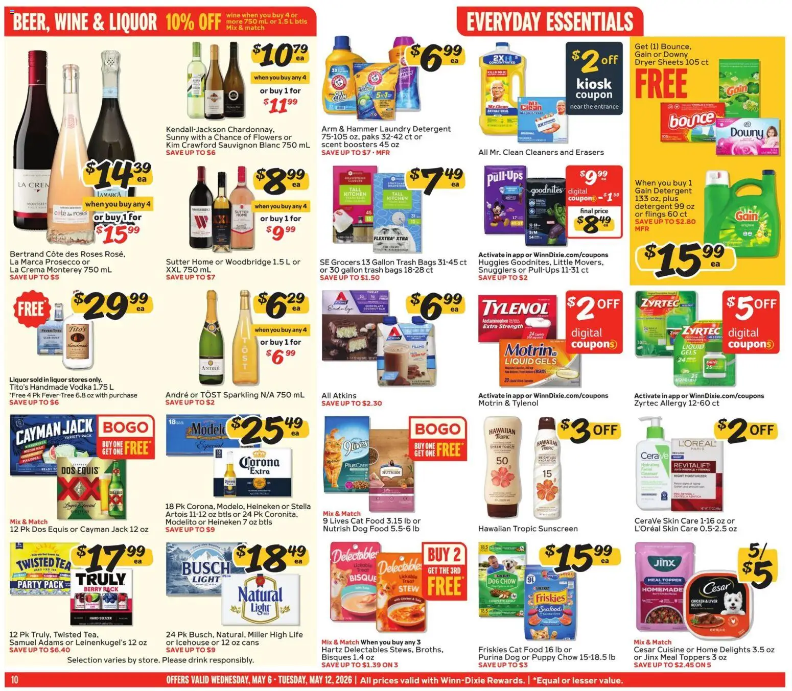 Winn Dixie Weekly Circular - FL - valid from 06.05.2026 | Page: 10 | Products: Chocolate, Sunscreen, Wine, Tea